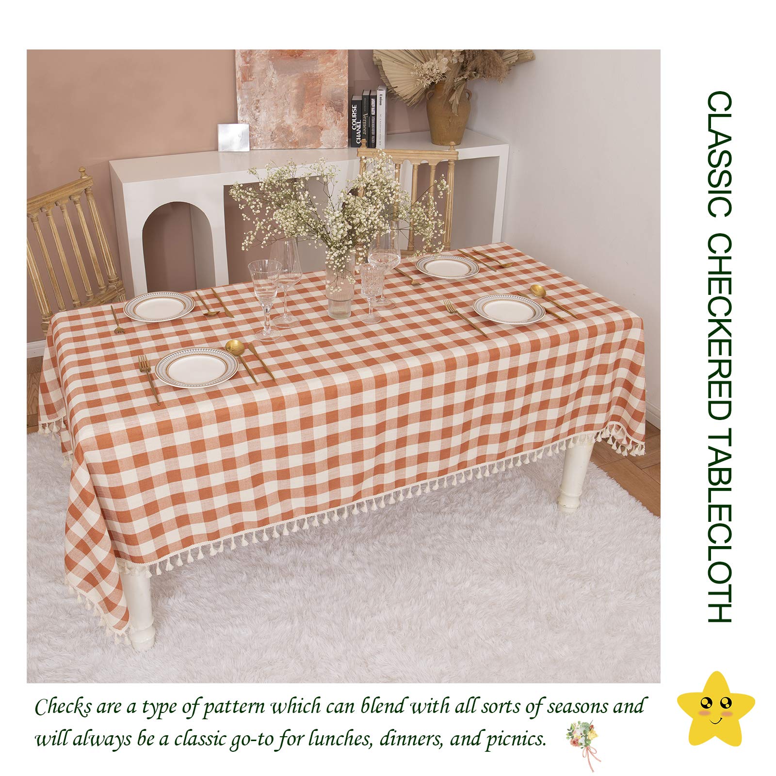 Orange buffalo plaid rectangle fall tablecloth