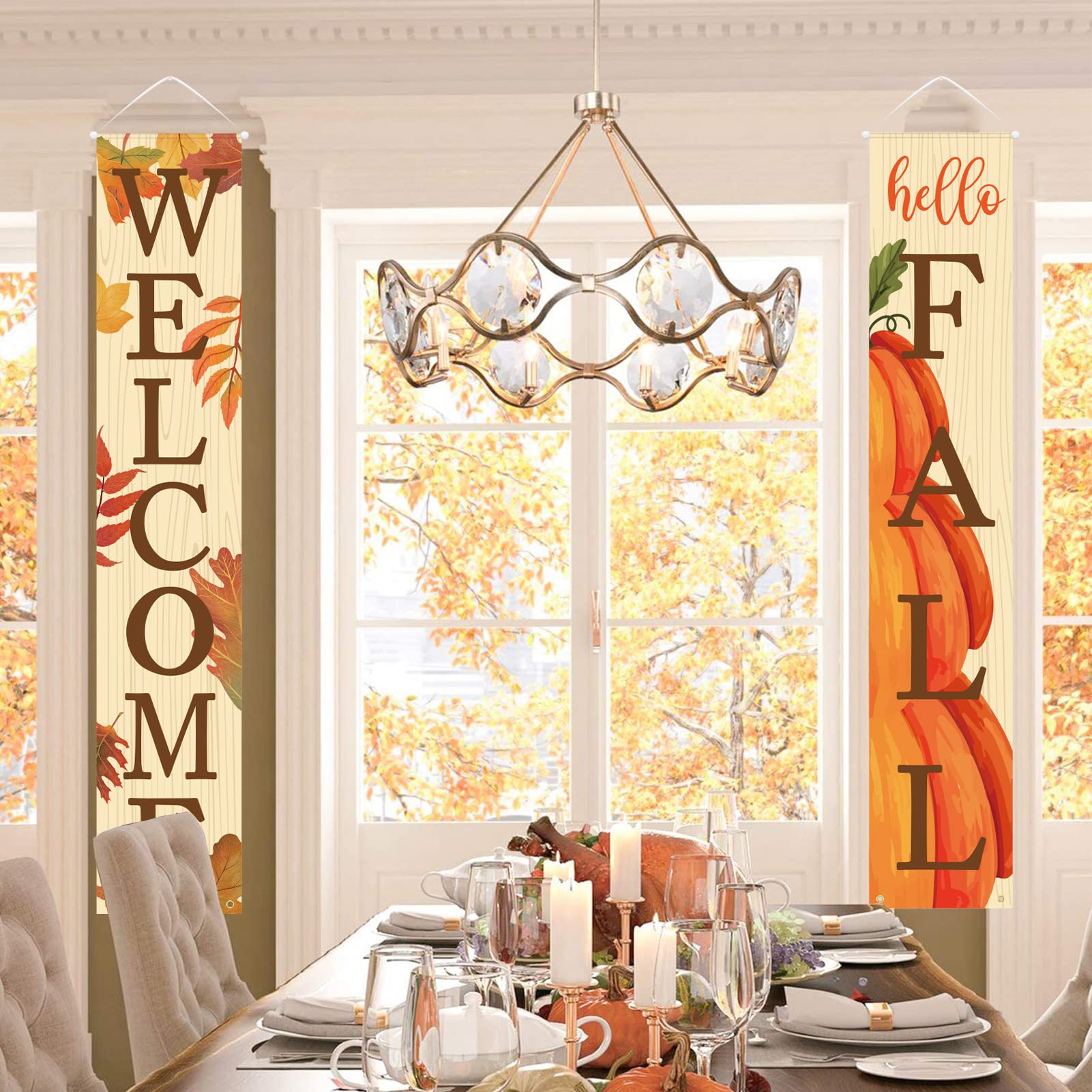 welcome and hello fall hanging sign decor