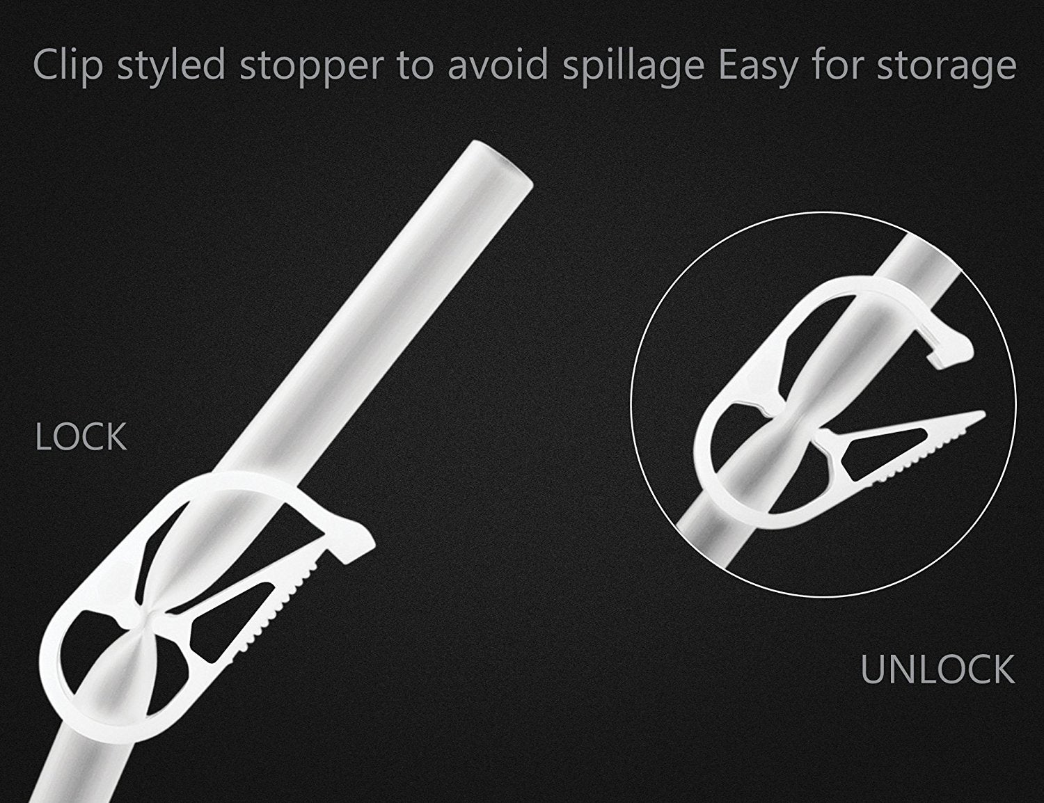 Clip style stopper to avoid spills