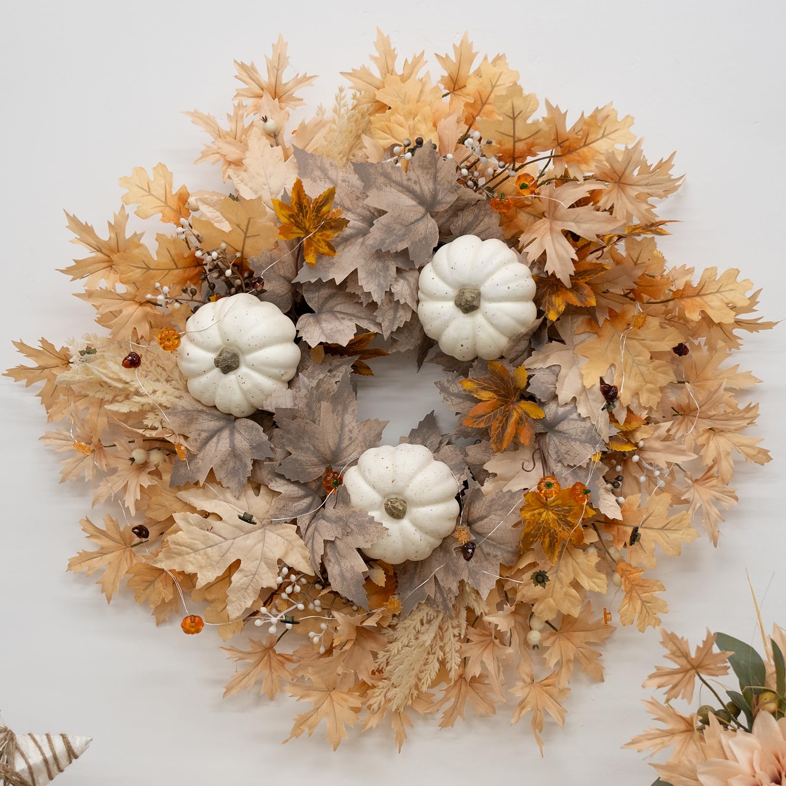 26 Inch Autumn Wreath with Lights Indoor/Outdoor