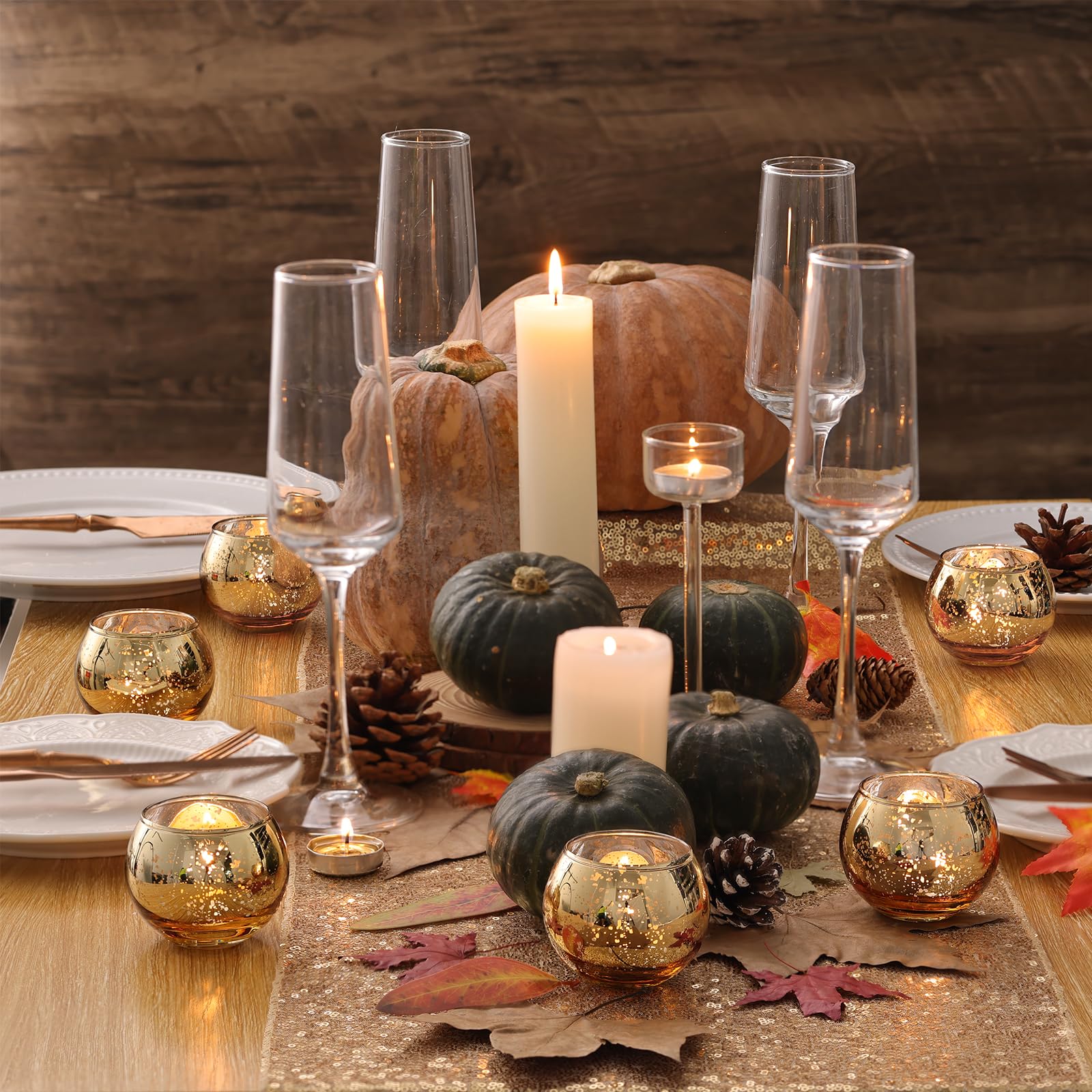 Autumn centerpiece idea with gold candle holders
