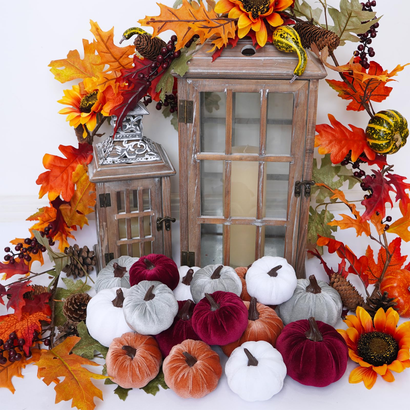fall and autumn pumpkin decor orange white and cranberry colors
