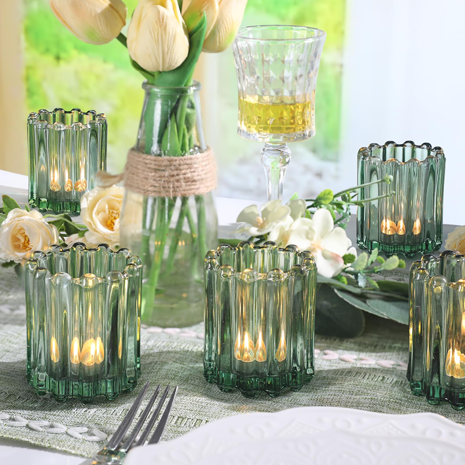 Christmas Candle Holders - Green tealight votive candle holder set