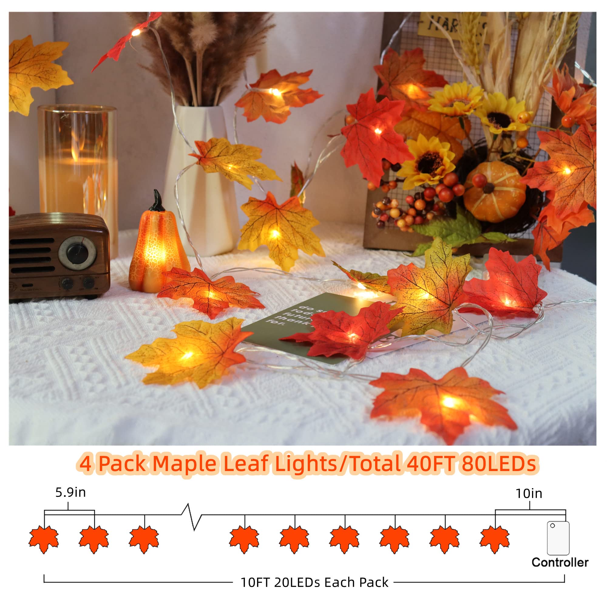 fall battery powered maple leaf LED string lights