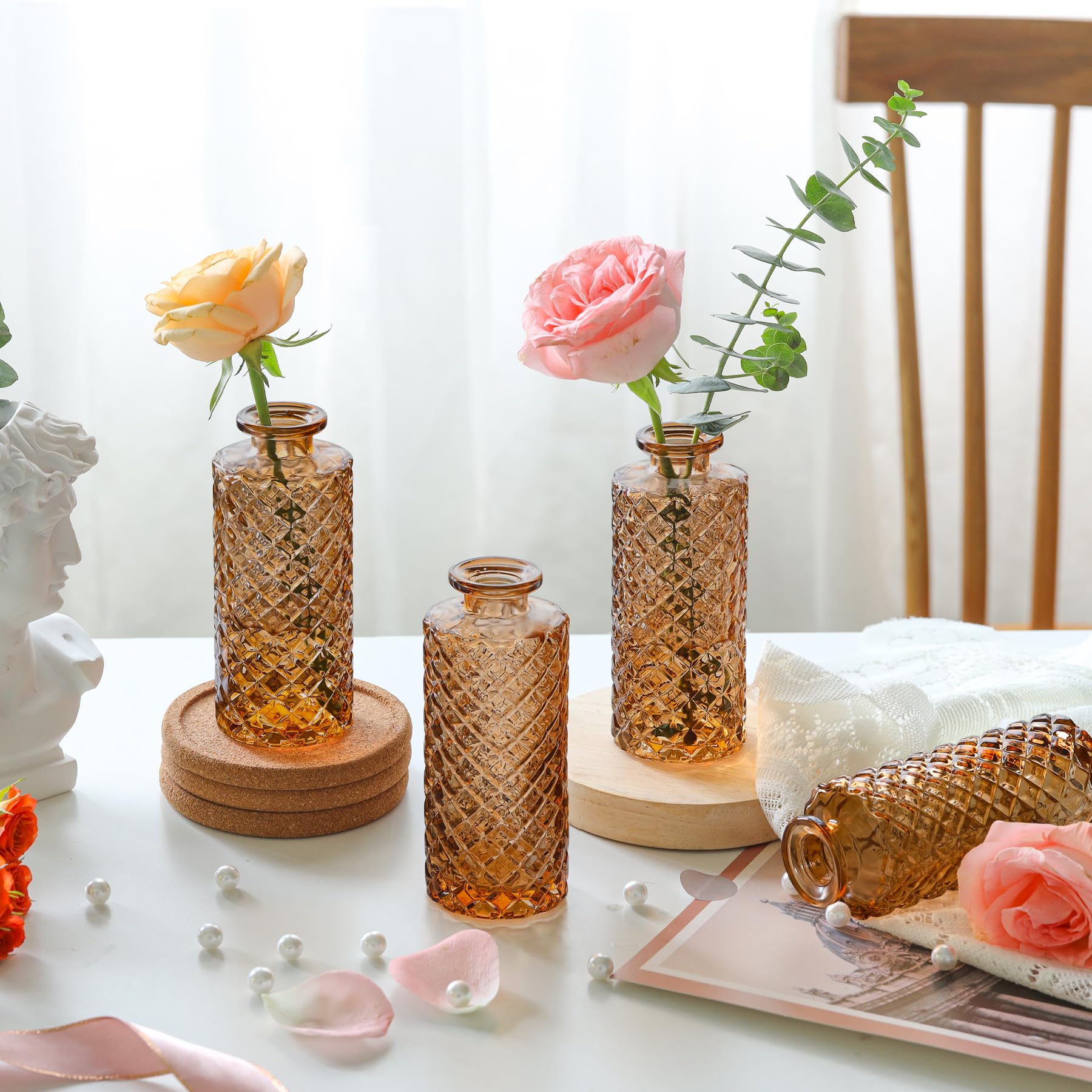 Amber Glass Mini Vases Set of 6