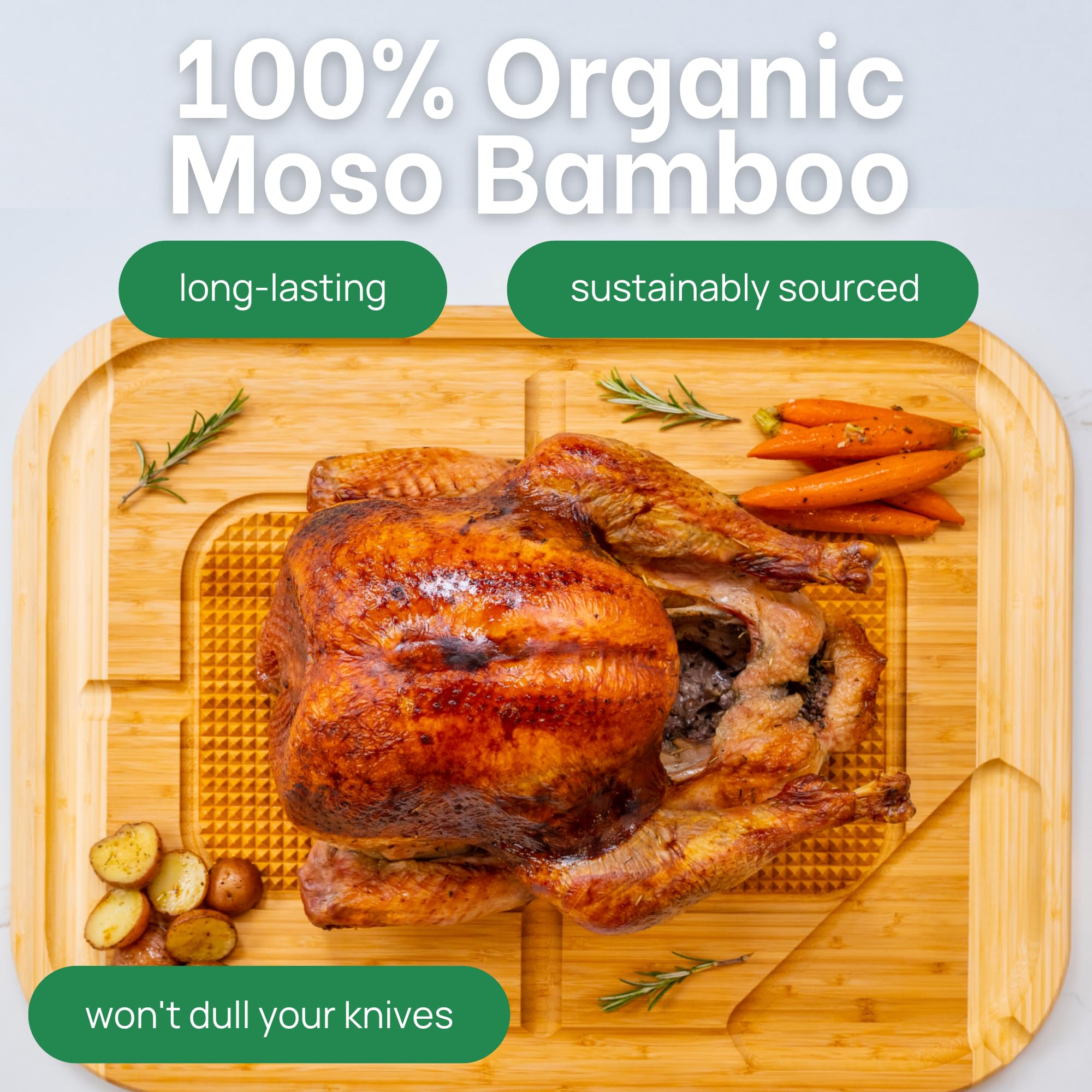 100% organic moso bamboo wooden cutting board