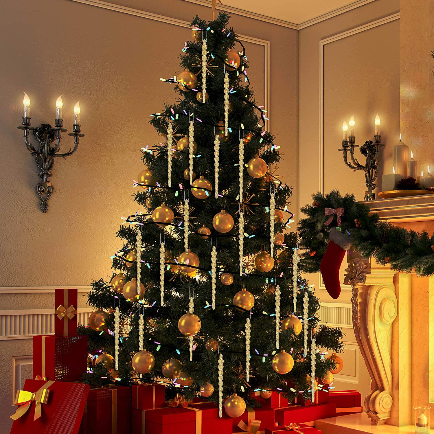 30 Pieces Gold Twisted Plastic Icicle Christmas Ornament Decorations