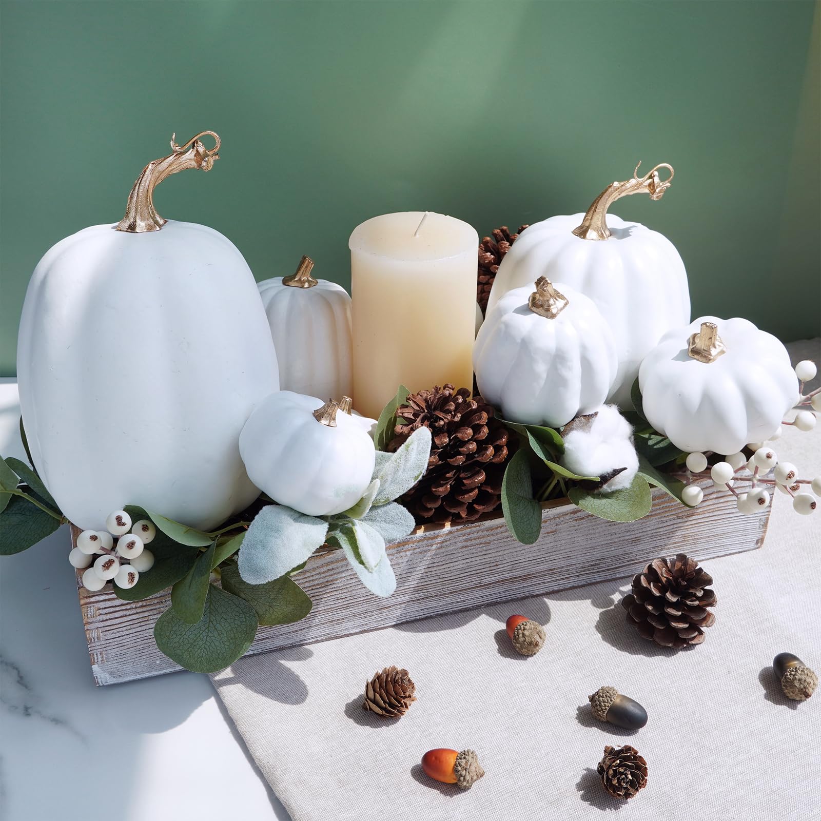 white artificial pumpkin table decor
