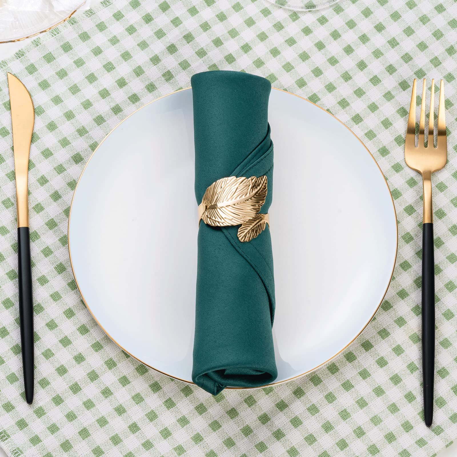 gold napkin ring set - leaf design