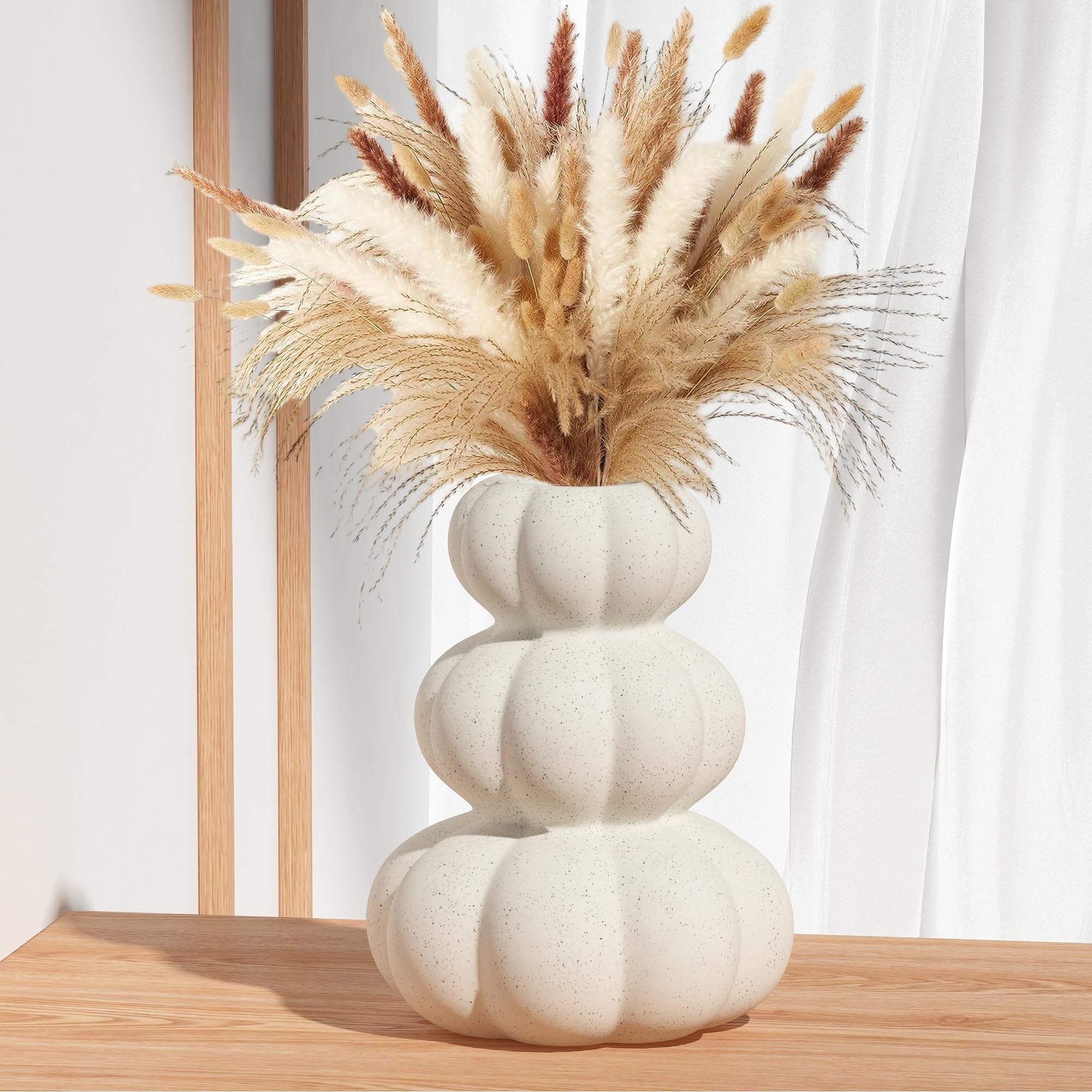 White Stacked Pumpkins Ceramic Vase for Fall