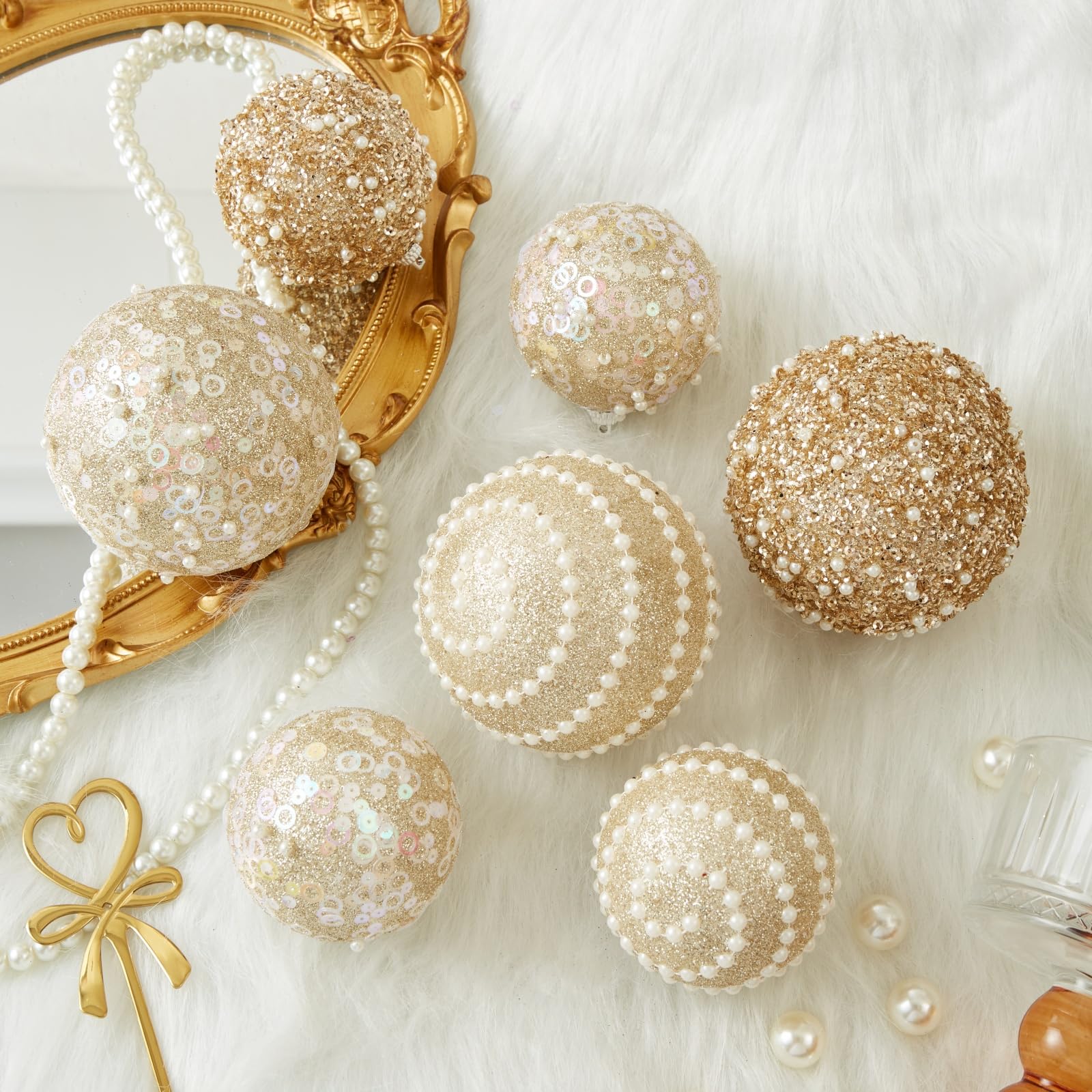 champagne ornaments with pearls