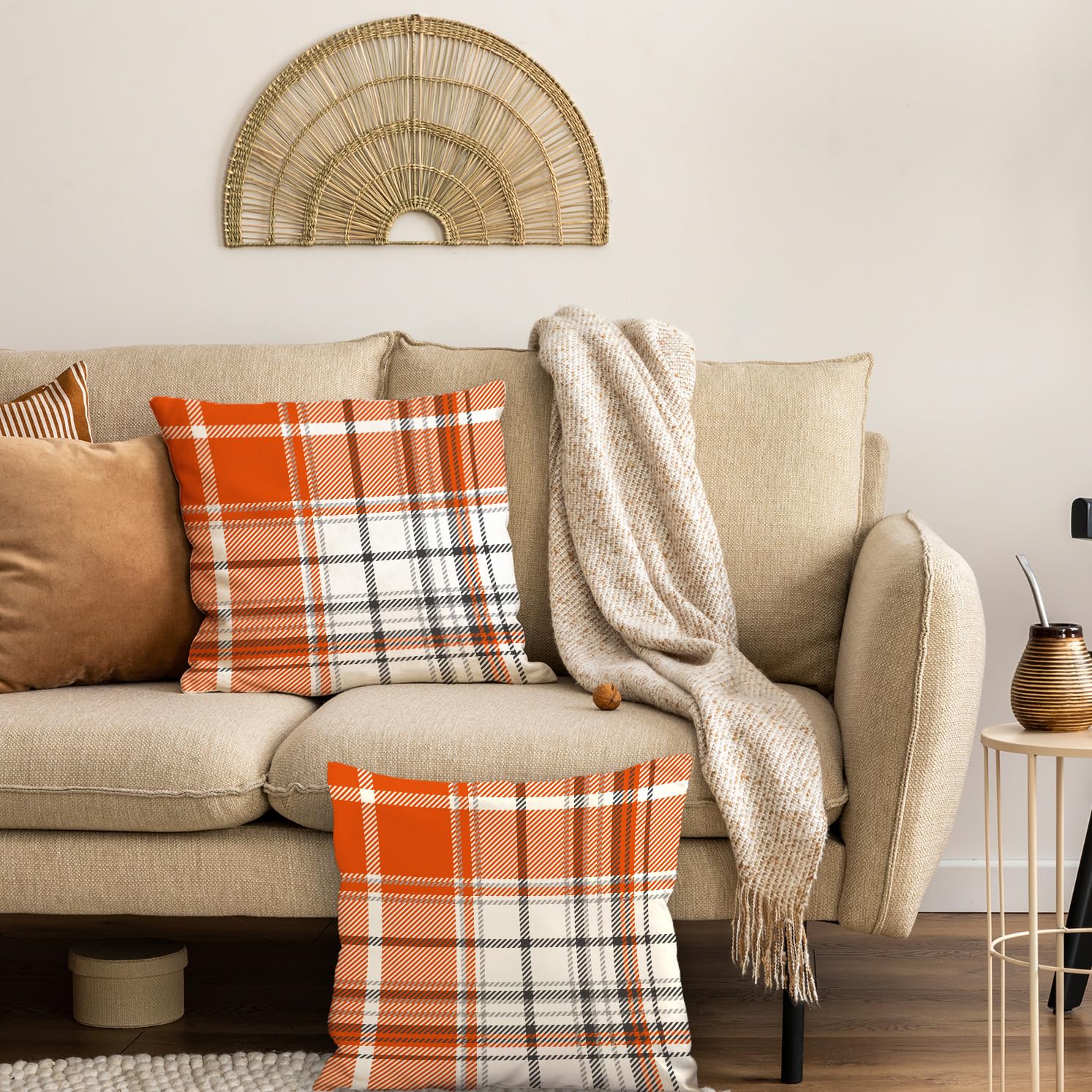 Autumn Plaid Orange Fall Pillow Cover Set