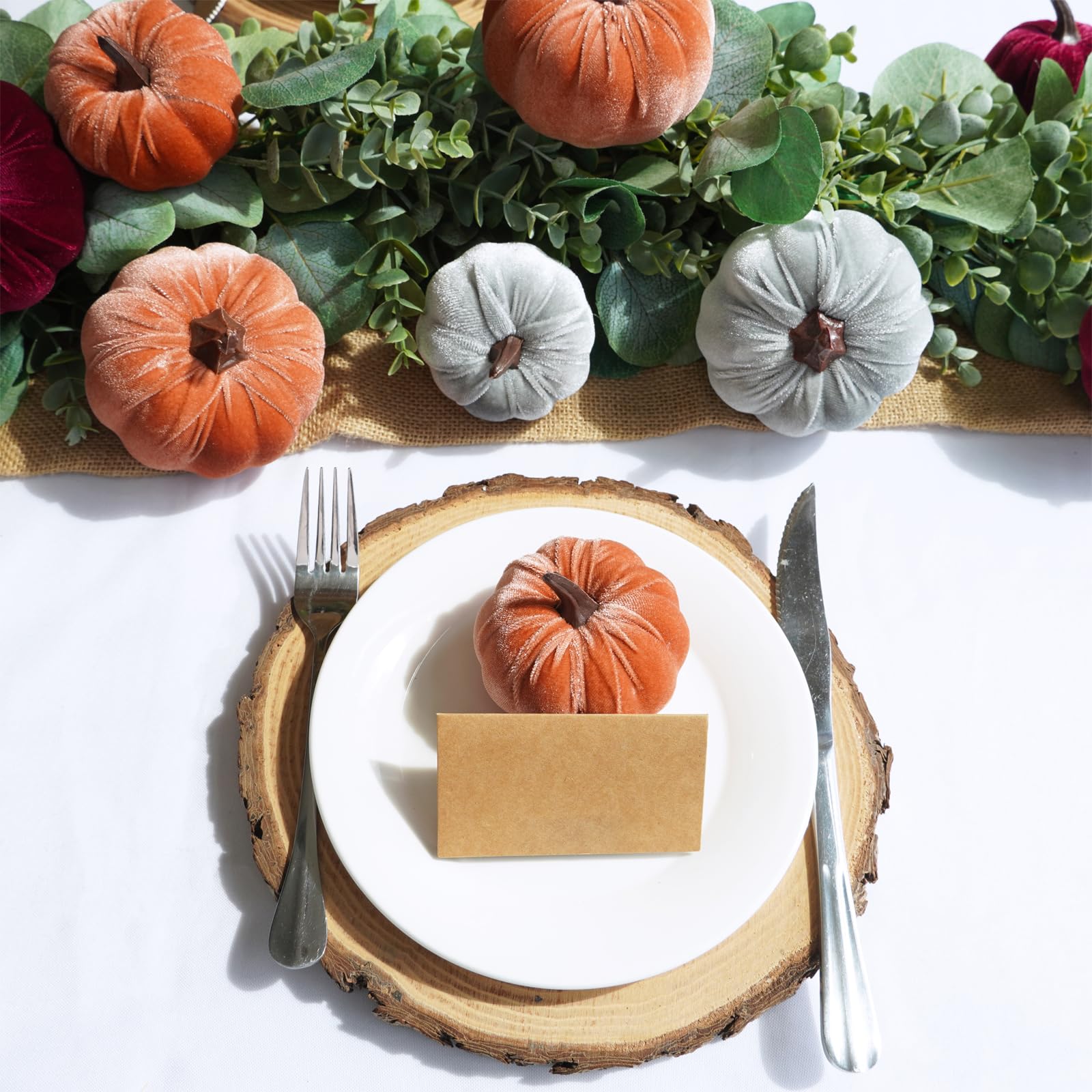 velvet pumpkin on dining setting