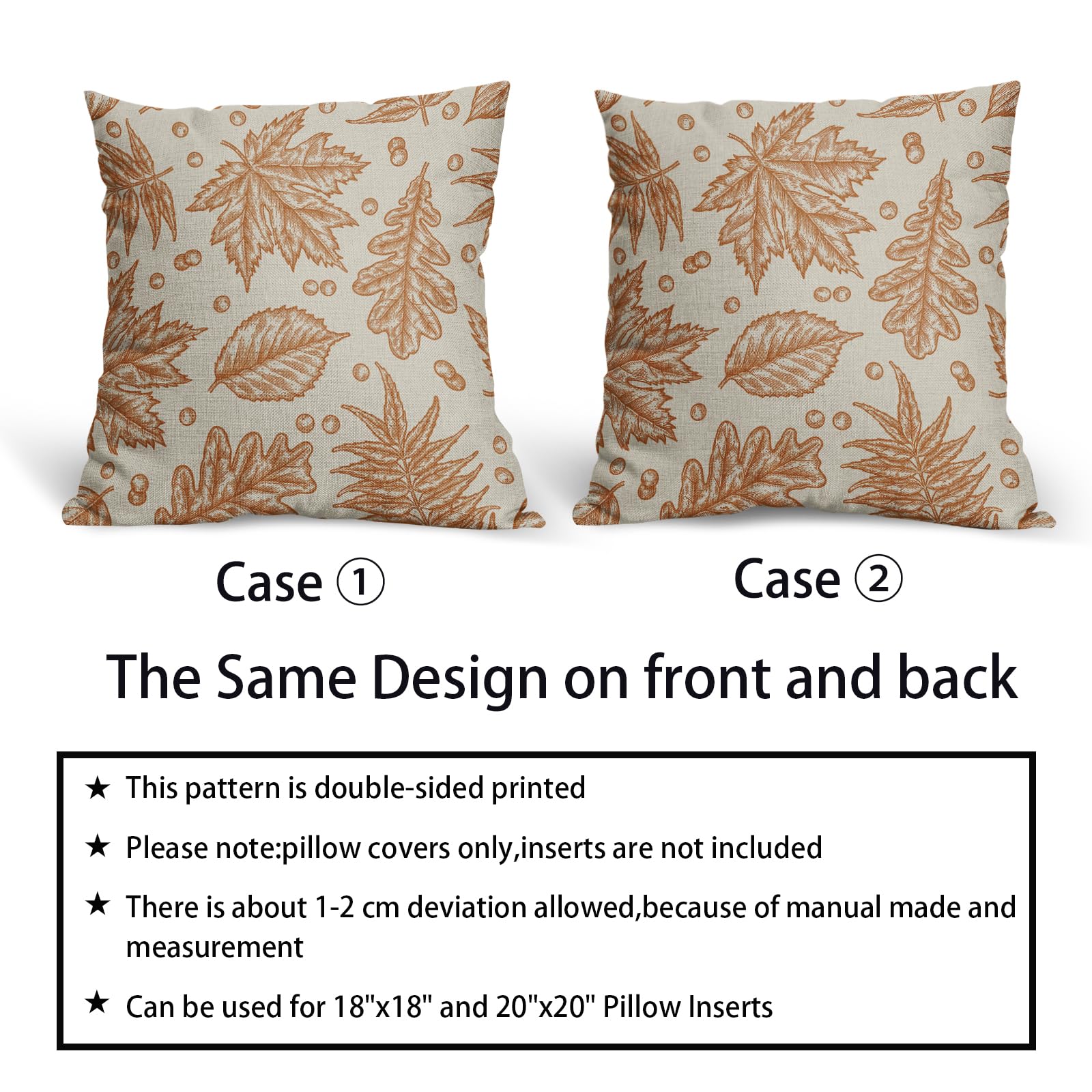 fall throw pillow covers with maple leaf pattern double-sided design