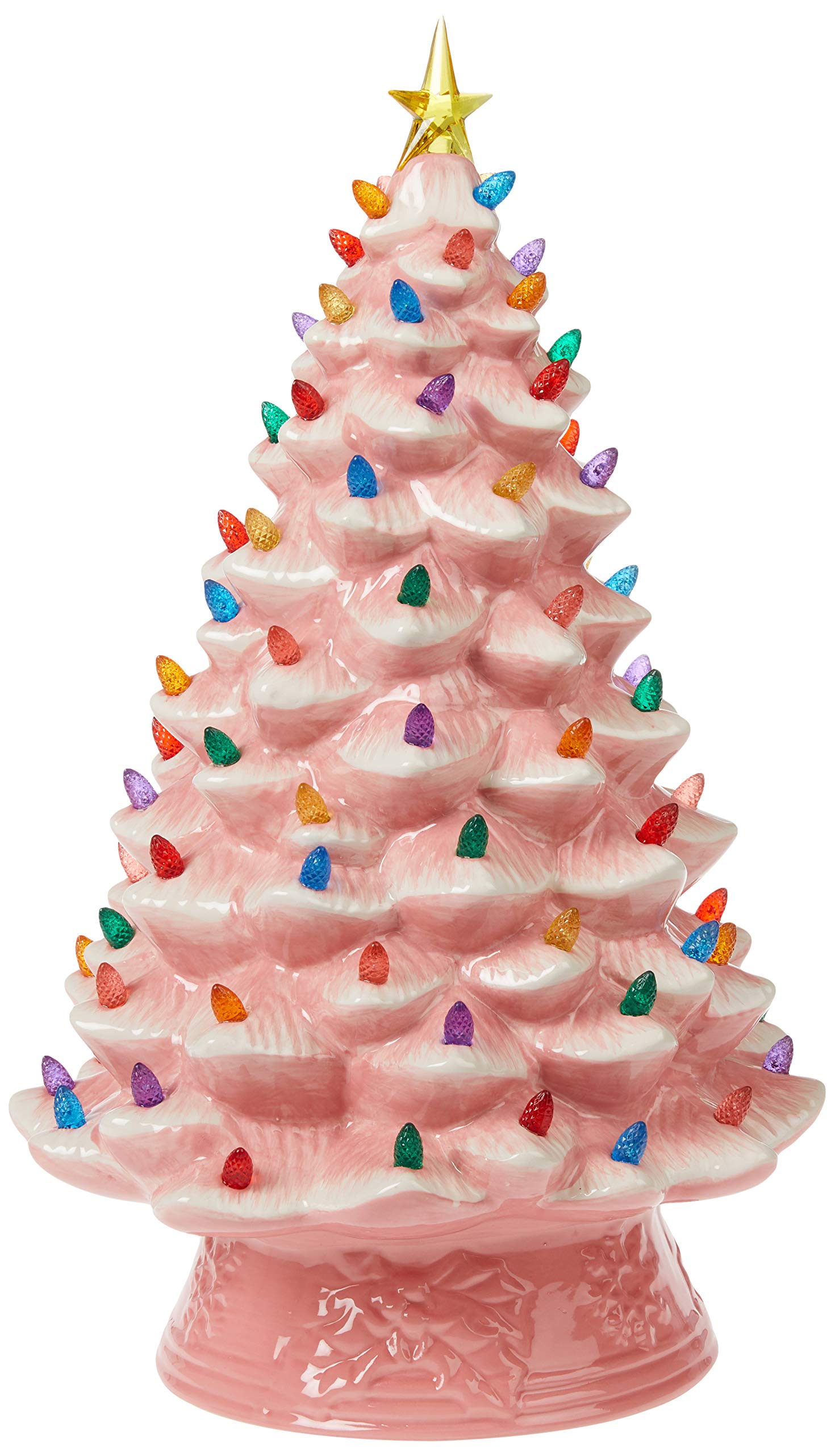 18 Inch Pink Ceramic Christmas Tree with LED Lights