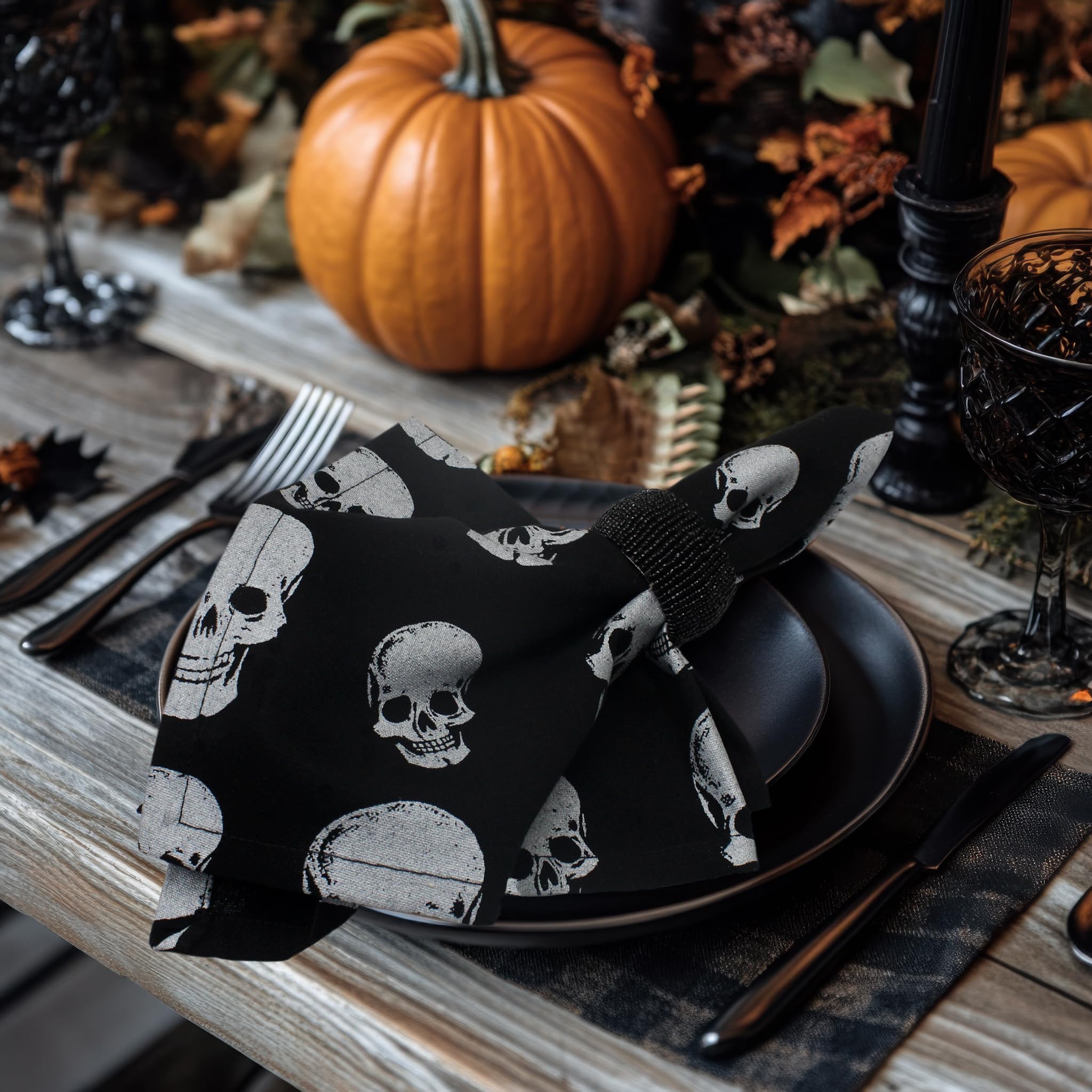 Skull print cloth dinner napkin - Halloween table decor