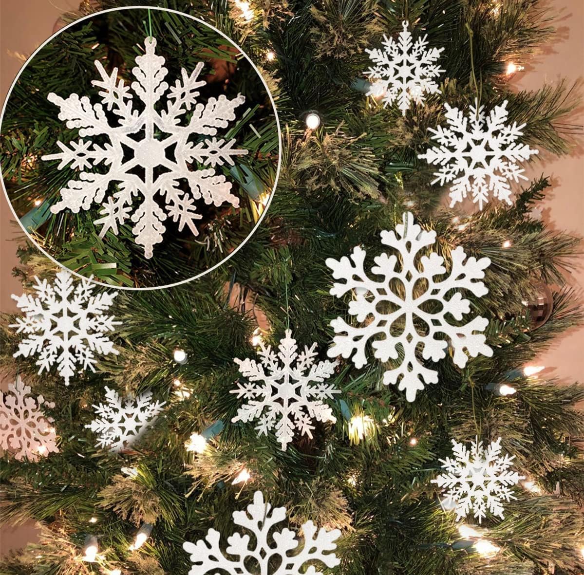 36pcs White Glitter Snowflake Ornaments