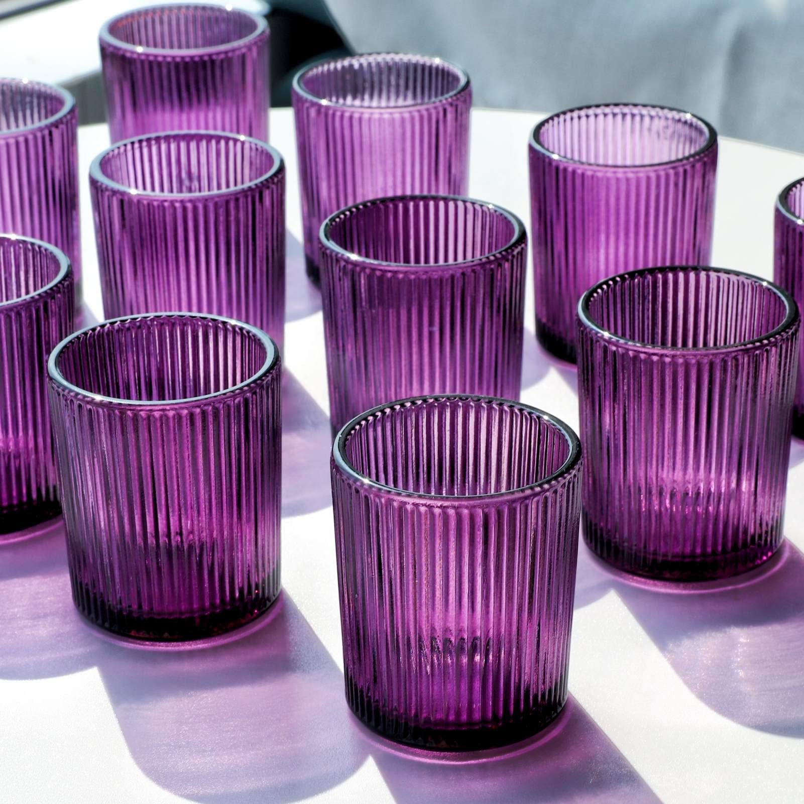 12pcs Purple Ribbed Votive Candle Holders