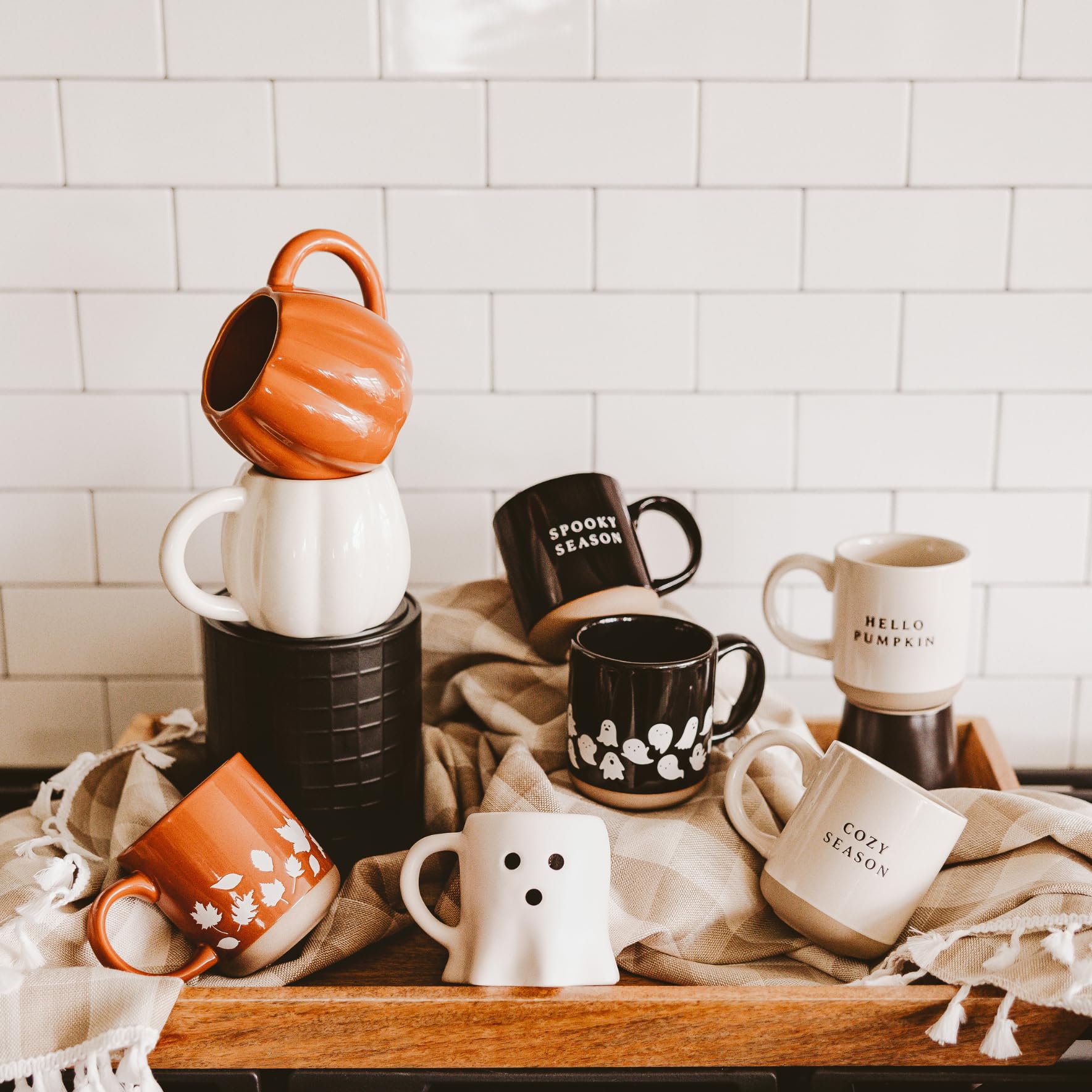 full collection of fall and spooky season coffee mugs