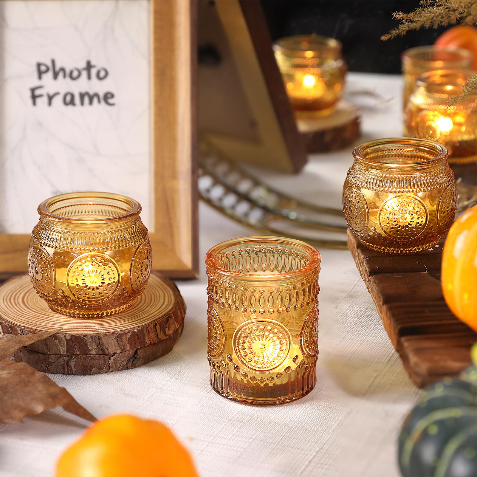Amber Glass Candle Holders