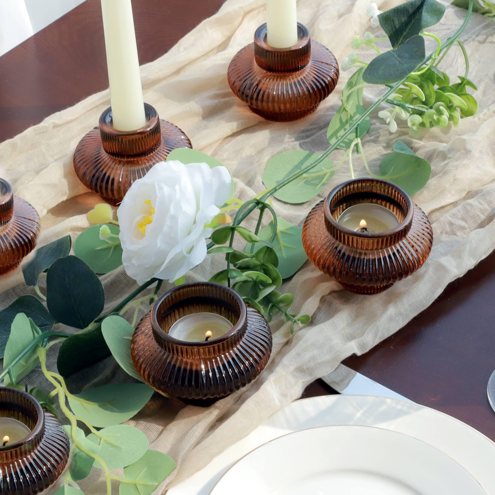Brown candle holder set
