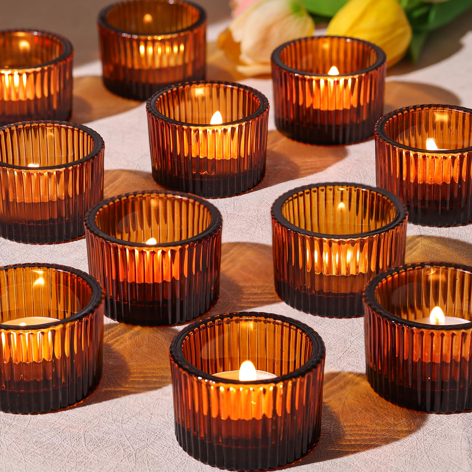 24 pcs Amber Tealight Glass Votive Candle Holders