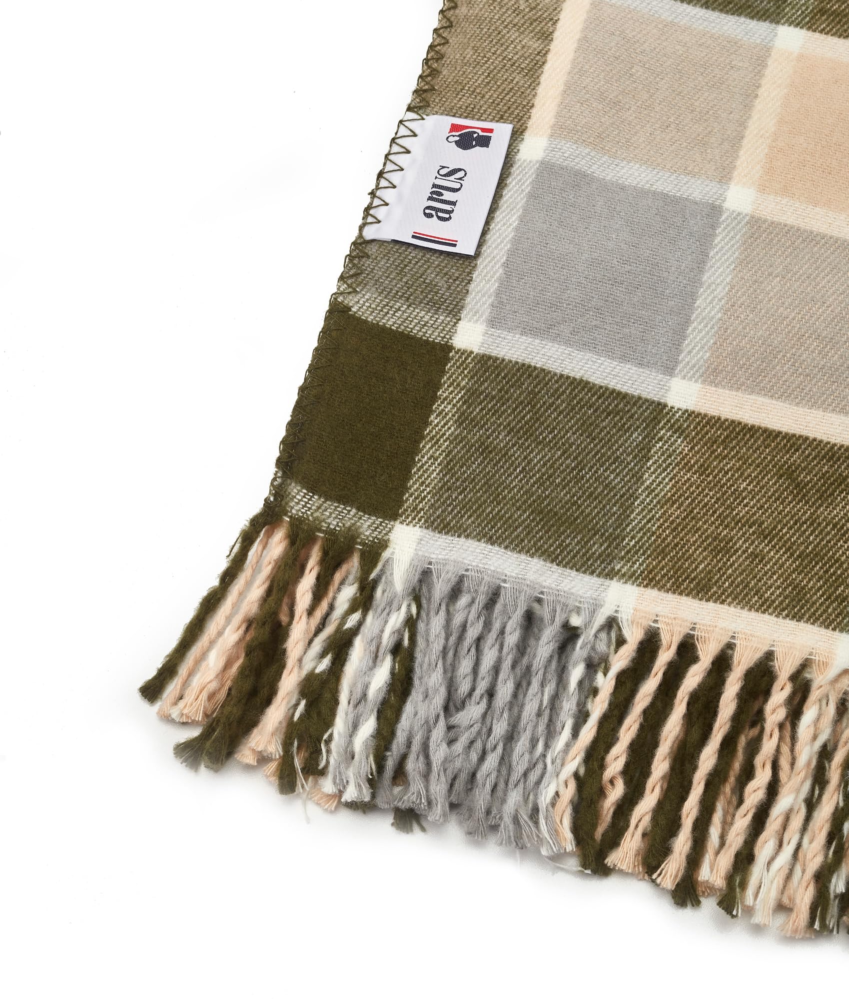 Green plaid fall throw blanket with fringe