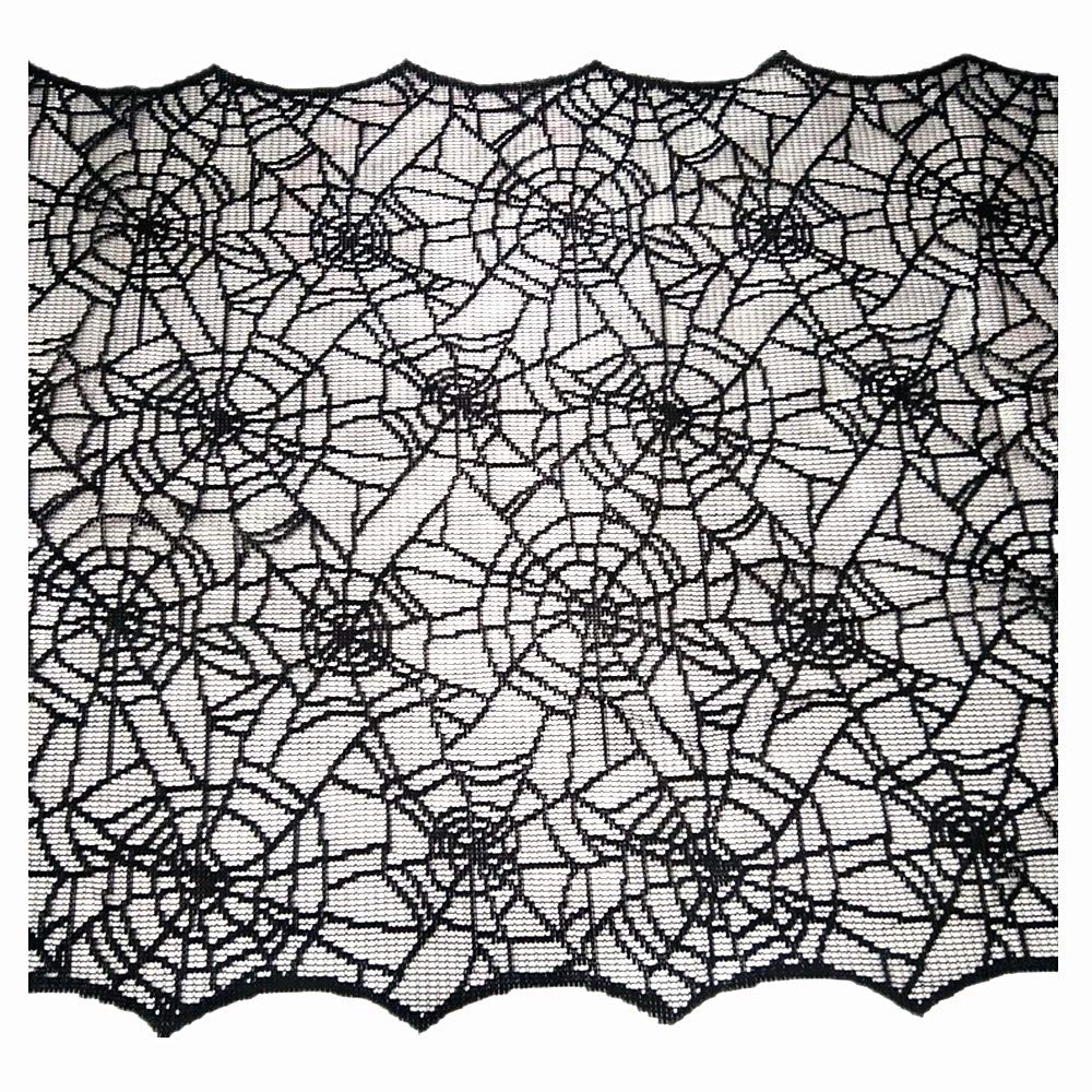 Spider web lace Halloween table runner design close up