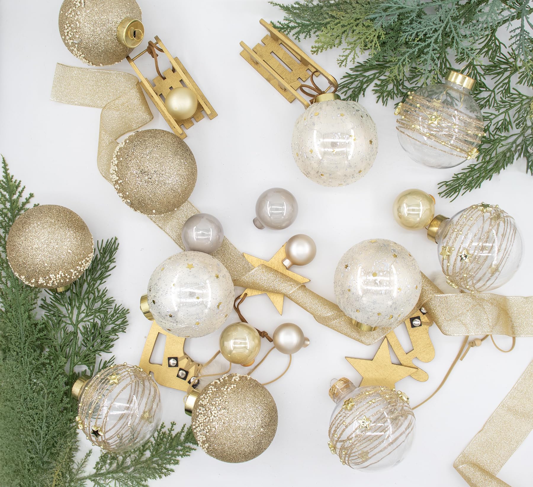 Christmas decor gold ribbons and ornaments