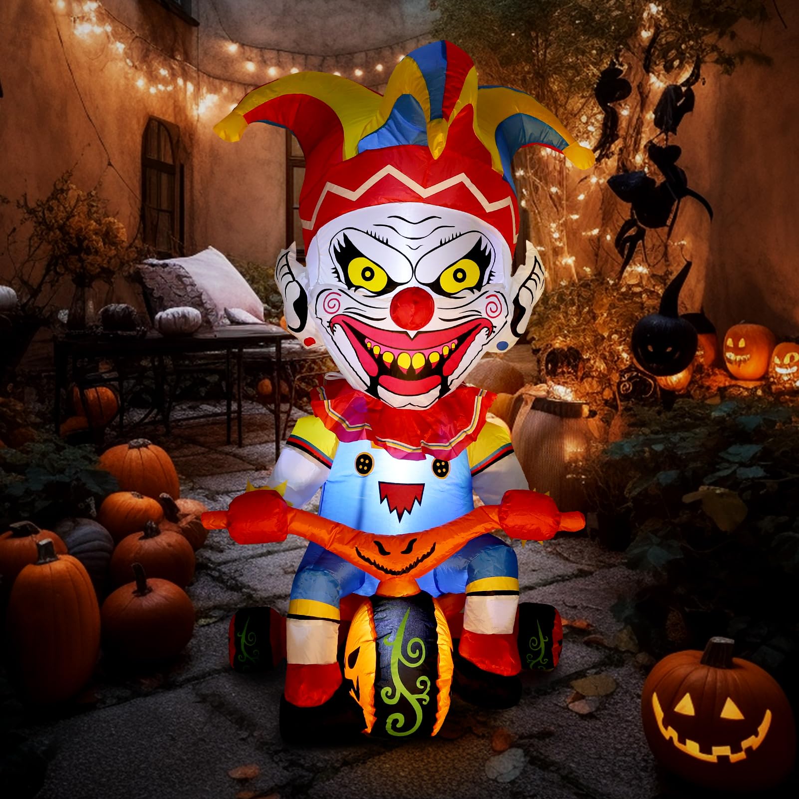 4 Ft Clown Bicycle Halloween Inflatable with LEDs