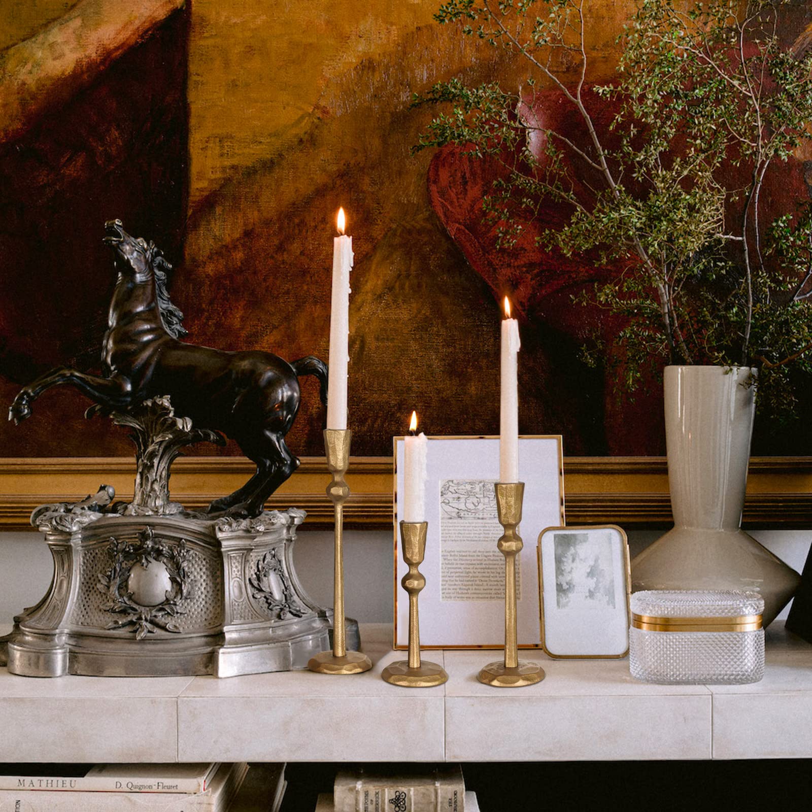 Set of 3 brass candlestick holders