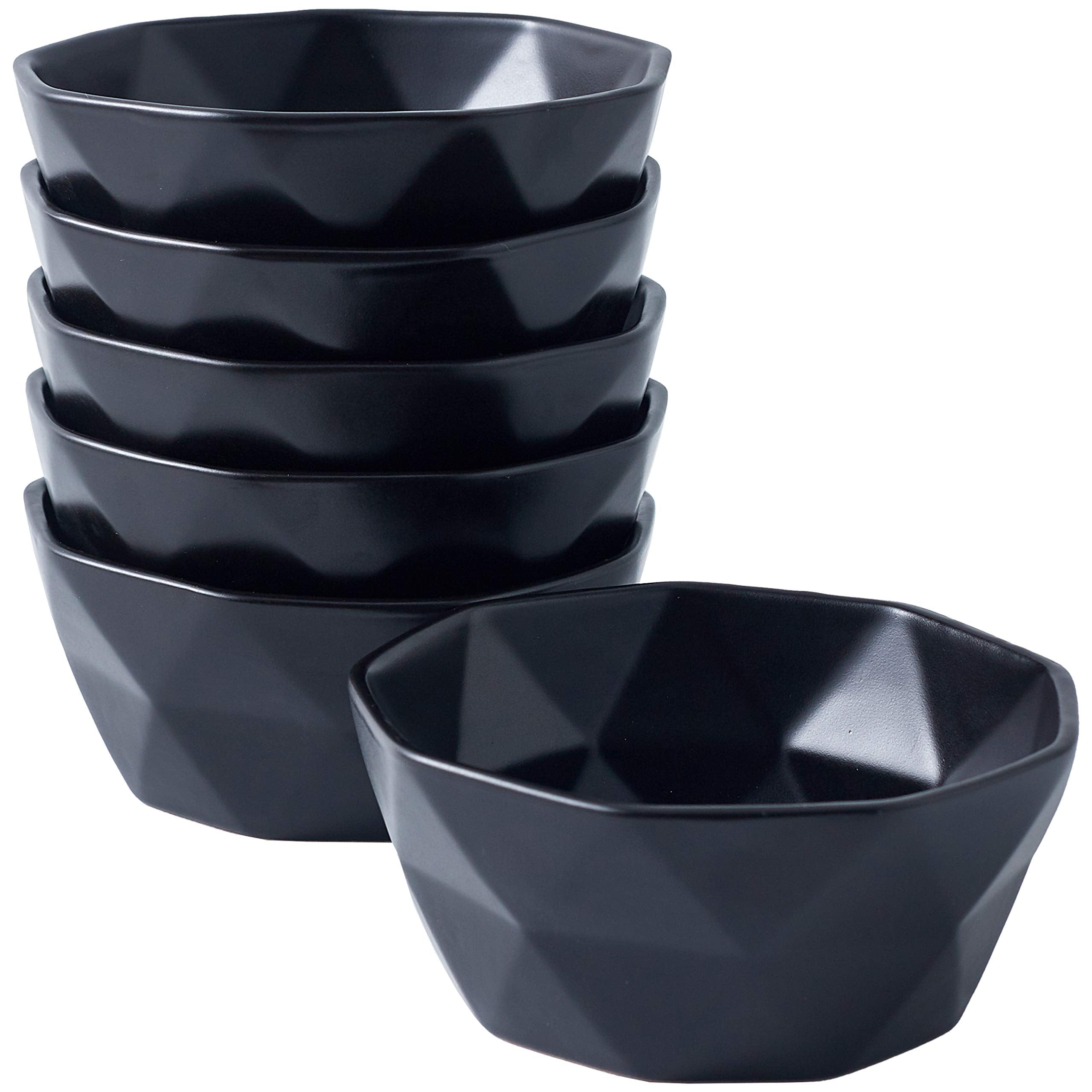 Set of 6 Black Geometric Ceramic Bowls