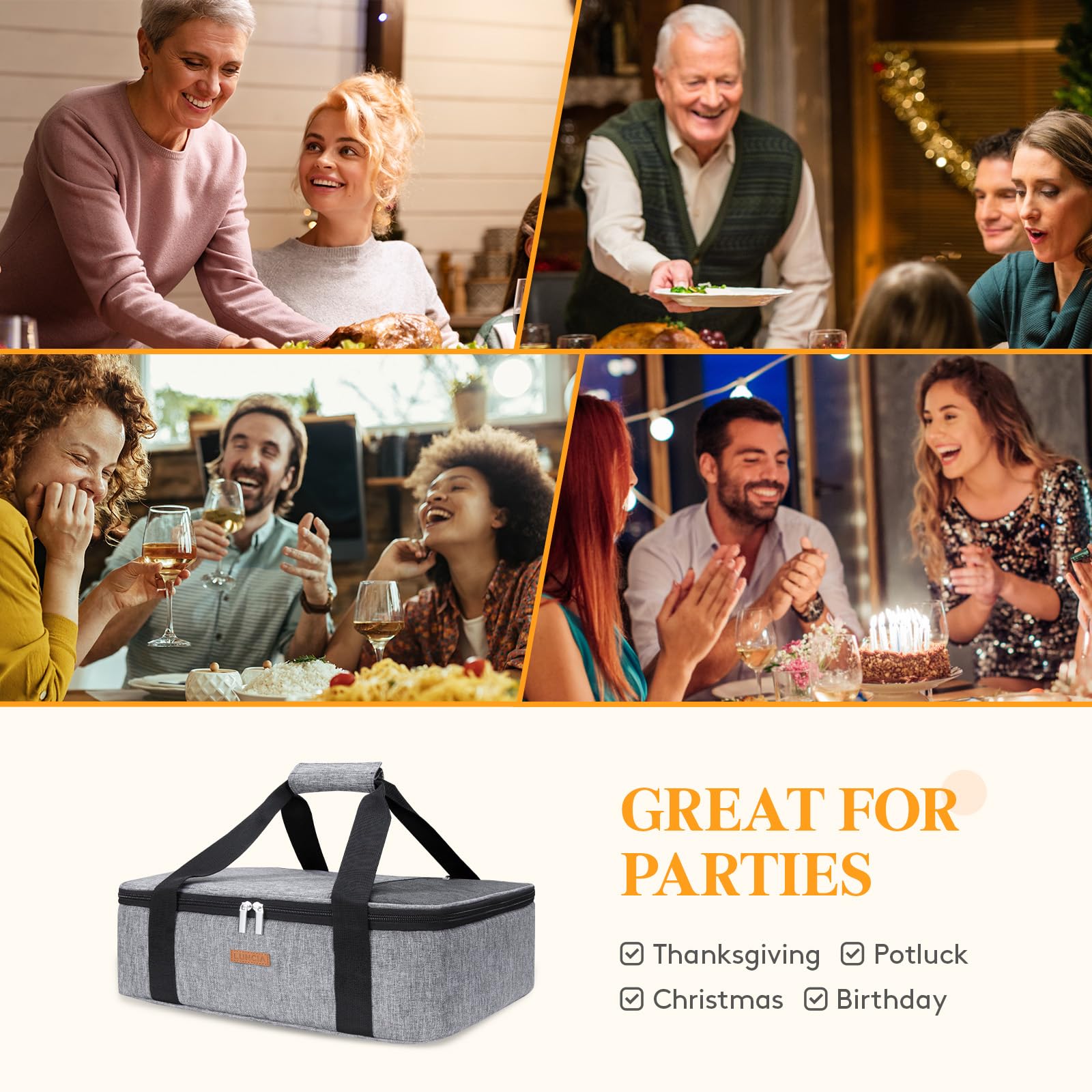 Gray Insulated Casserole Carrier for Thanksgiving, Christmas, birthdays, potlucks and more