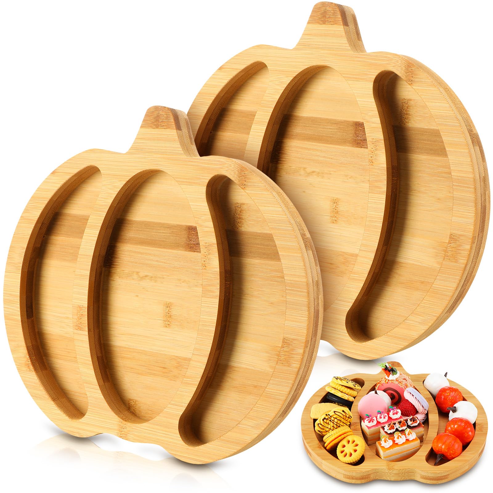 2 Pcs Pumpkin Shaped Bamboo Serving Tray