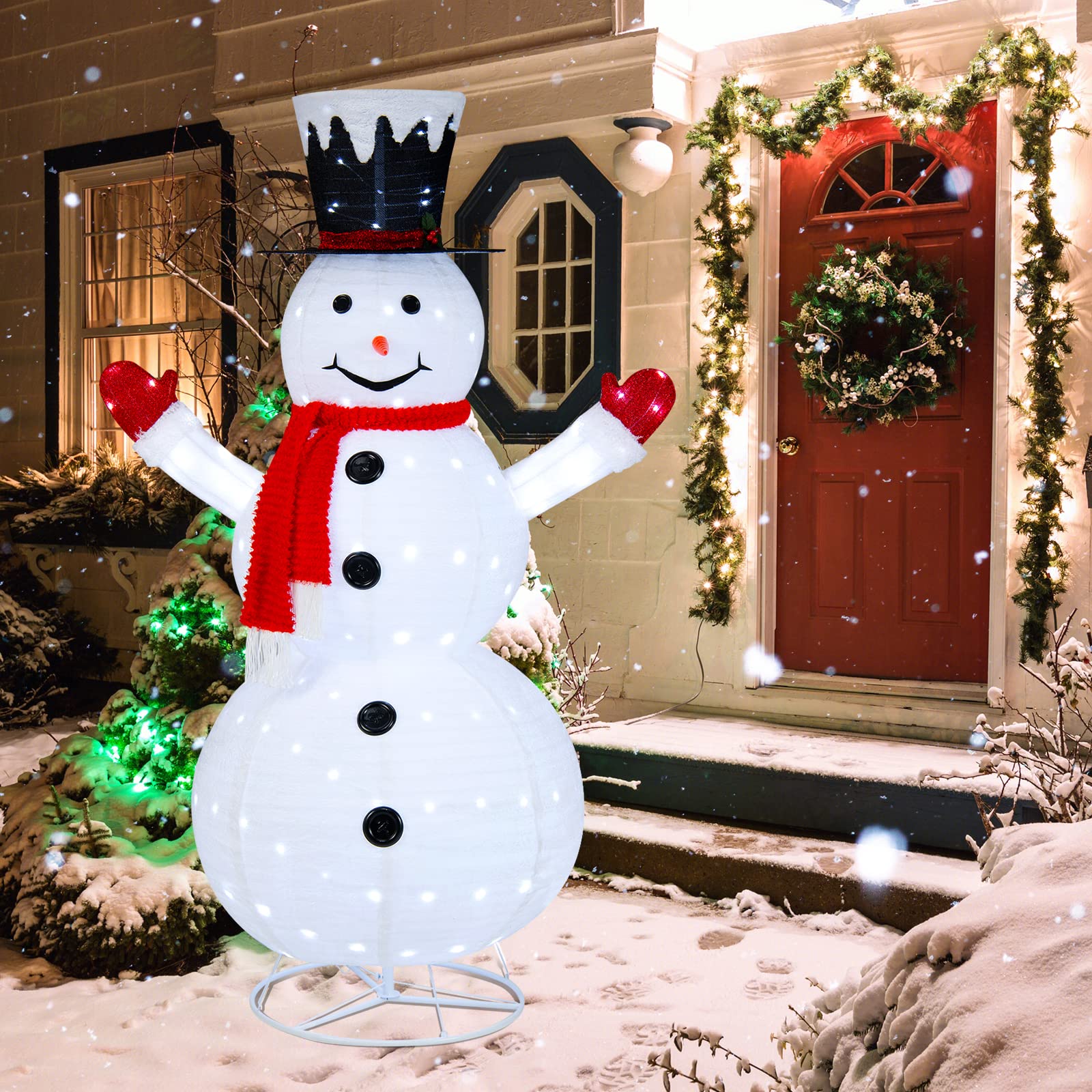Standing outdoor snowman decoration with LEDs