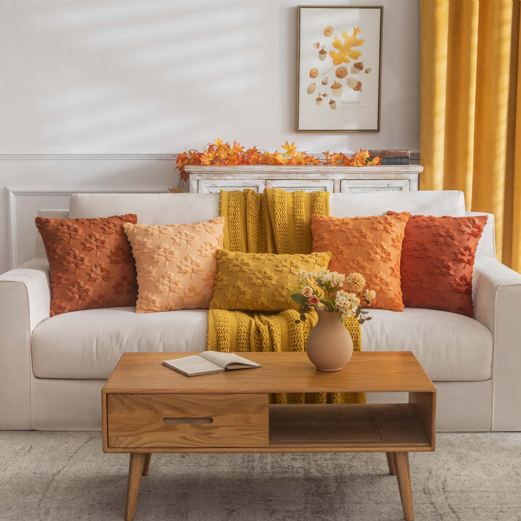 Maple Leaf Fall Throw Pillow Covers Available in Multiple Color Options