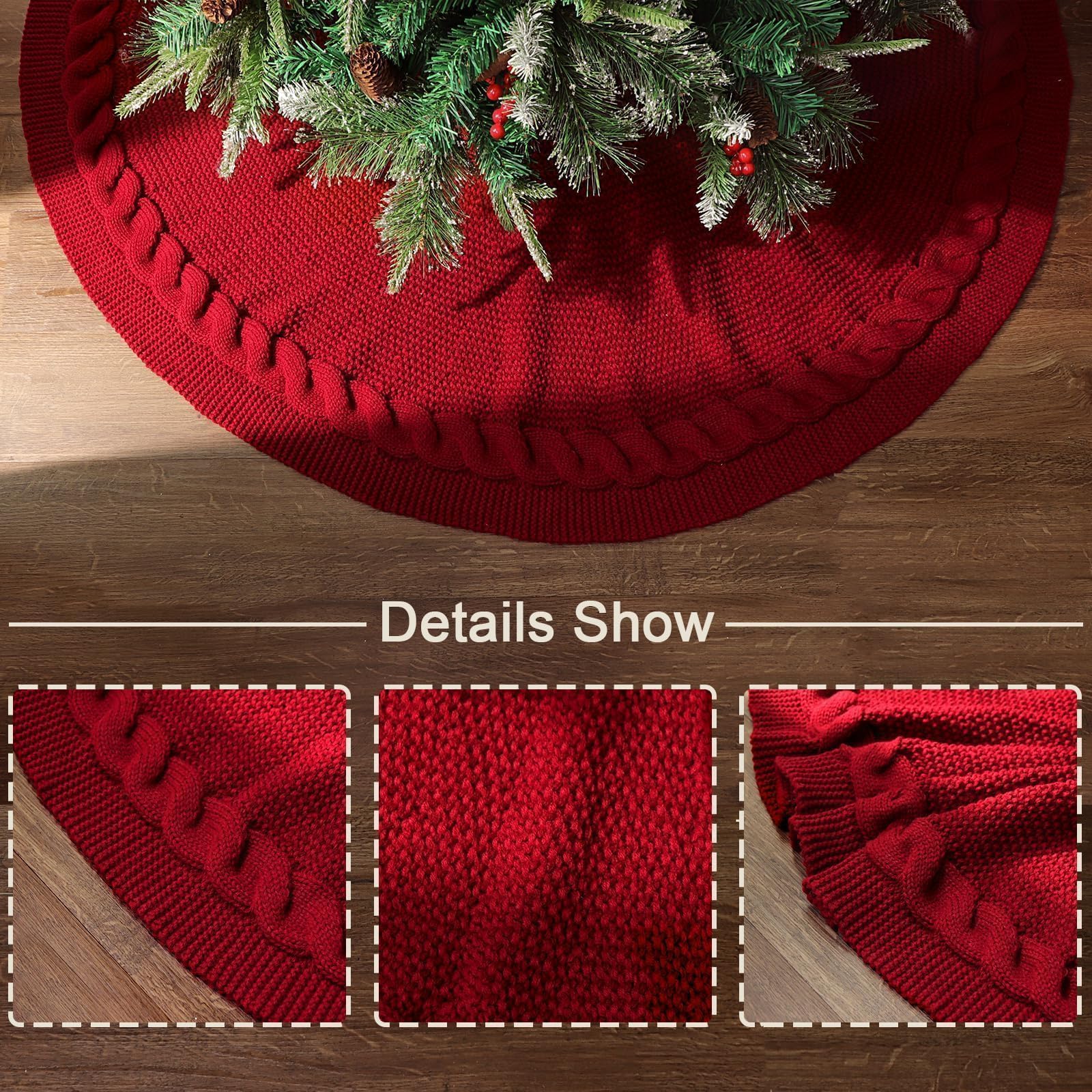 Red Knitted Christmas Tree Skirt Pattern Detail