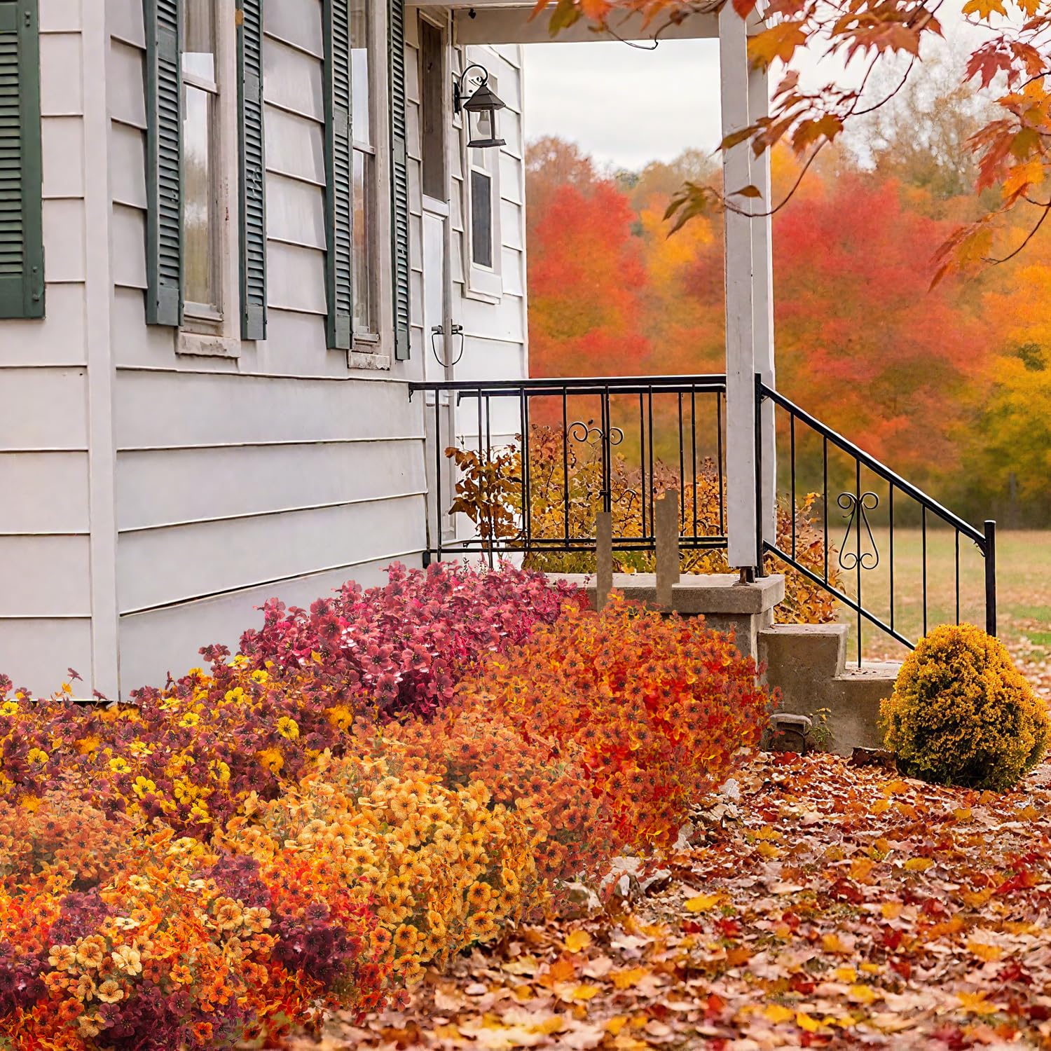 16 Bundles Artificial Fall Flowers Colorful No Fade Fall Mix Indoor/Outdoor