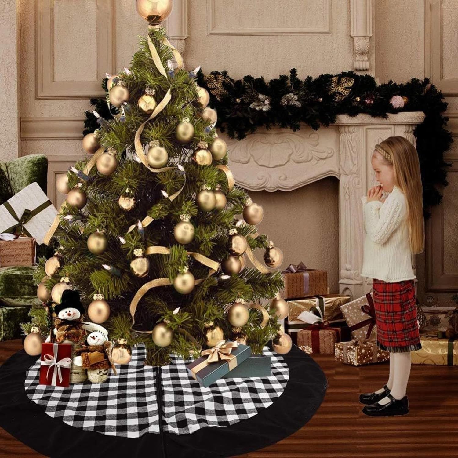 48" Black and White Checkered Christmas Tree Skirt