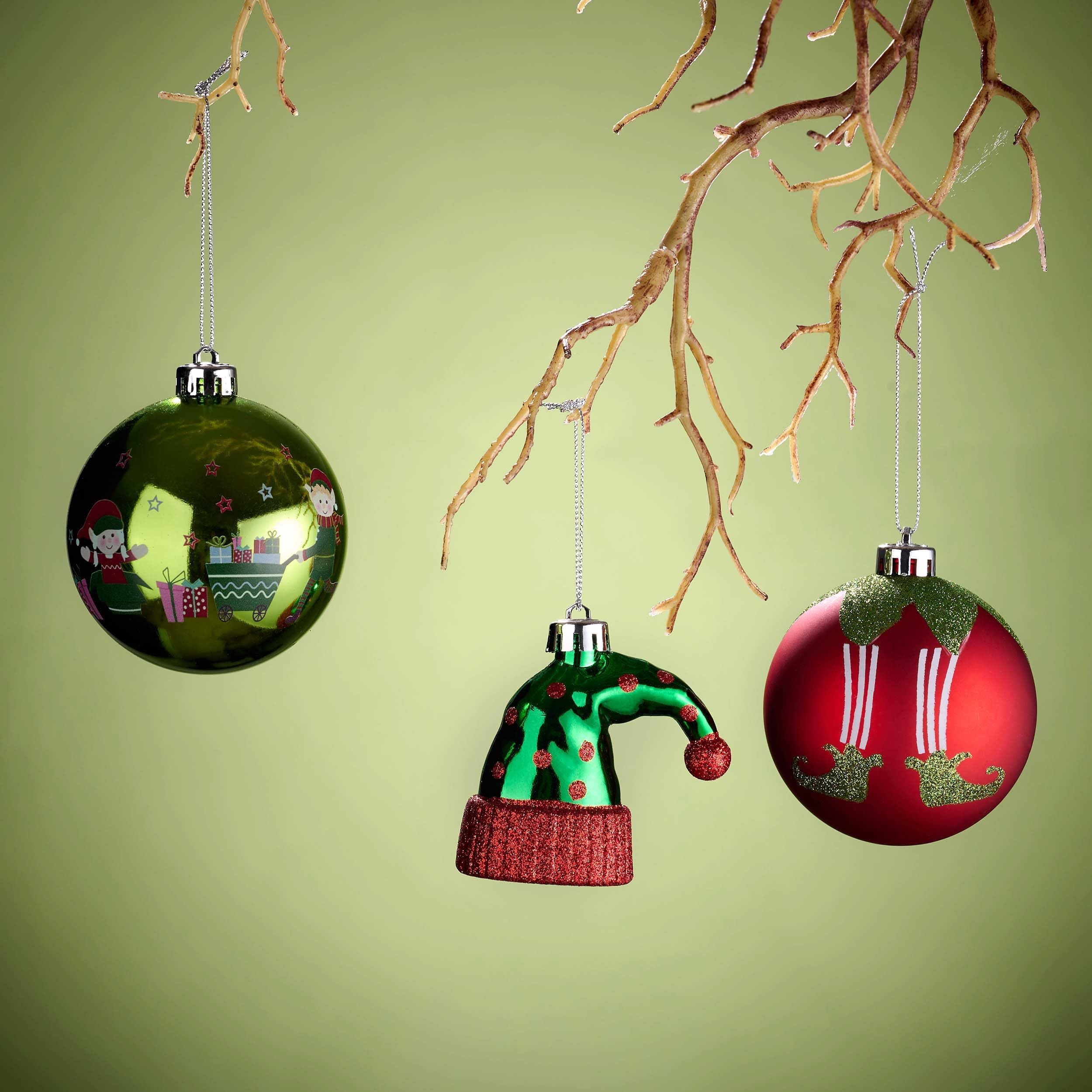 Red Green White Christmas Elves Ornaments Holiday Decorations