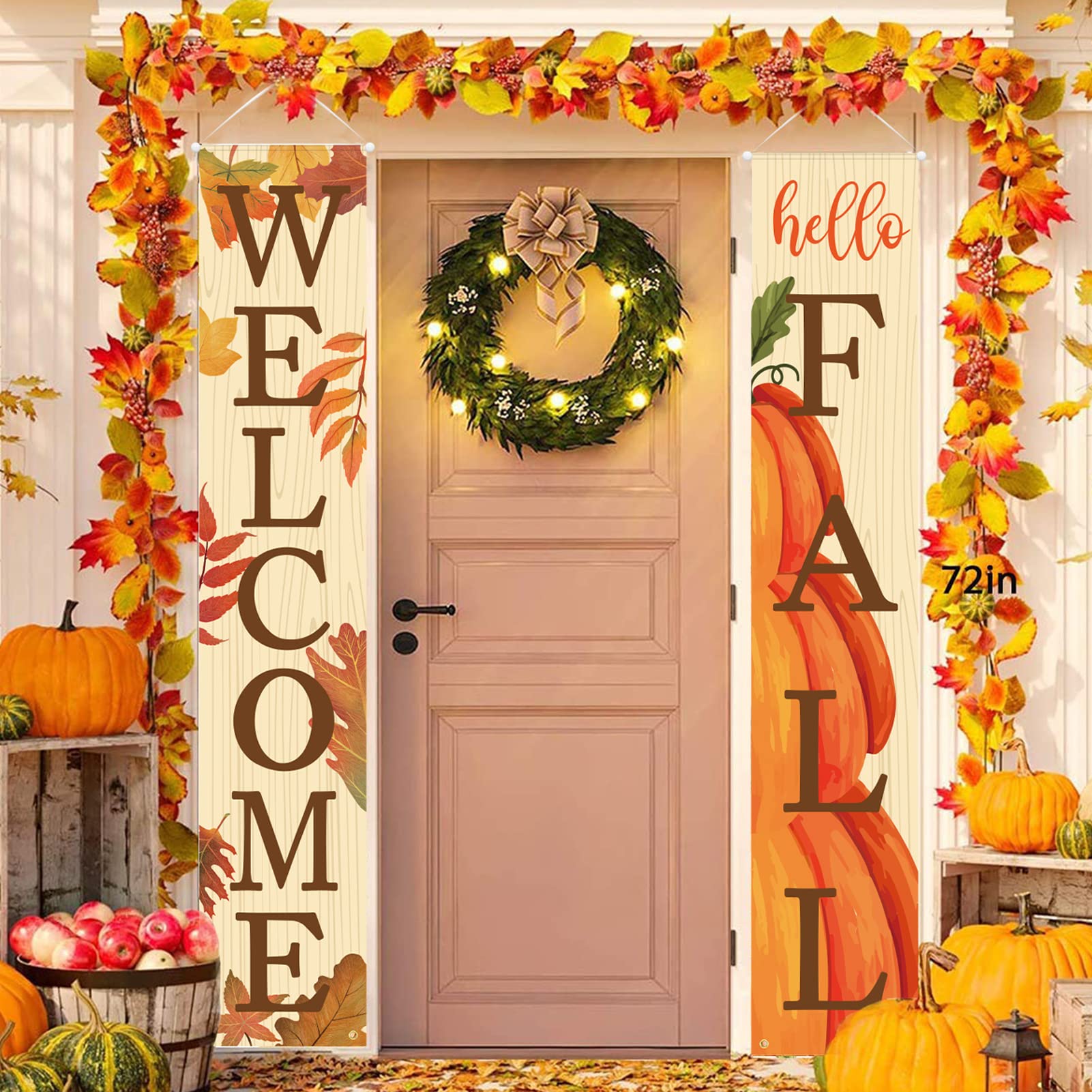 Welcome Hello Fall Signs for Front Door