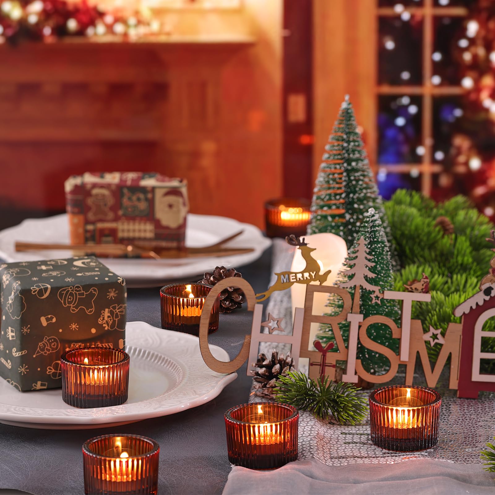 Ribbed Tealight Votive Candle Holders for Thanksgiving and Holiday Decor