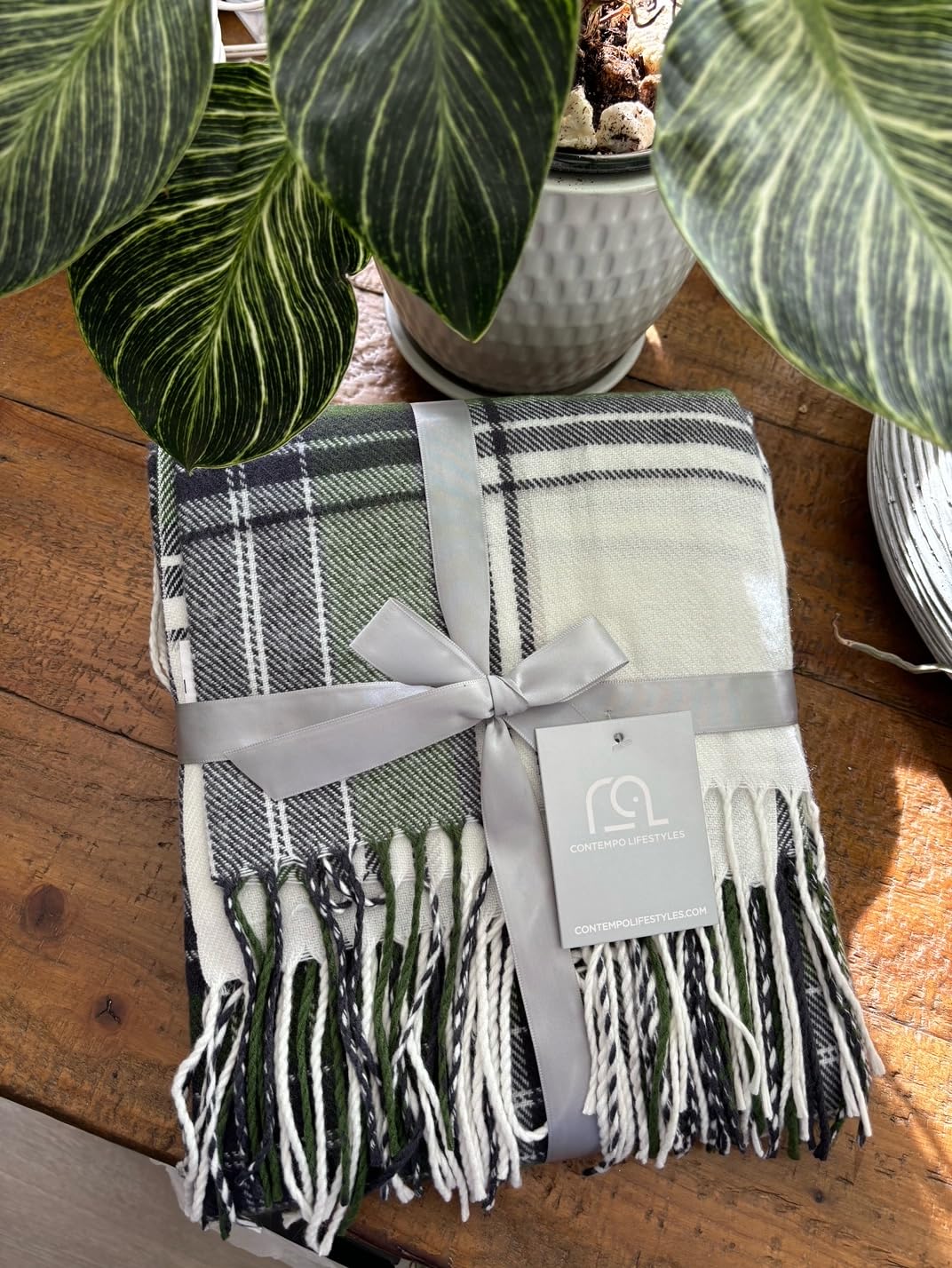 classic olive green plaid fall throw blanket