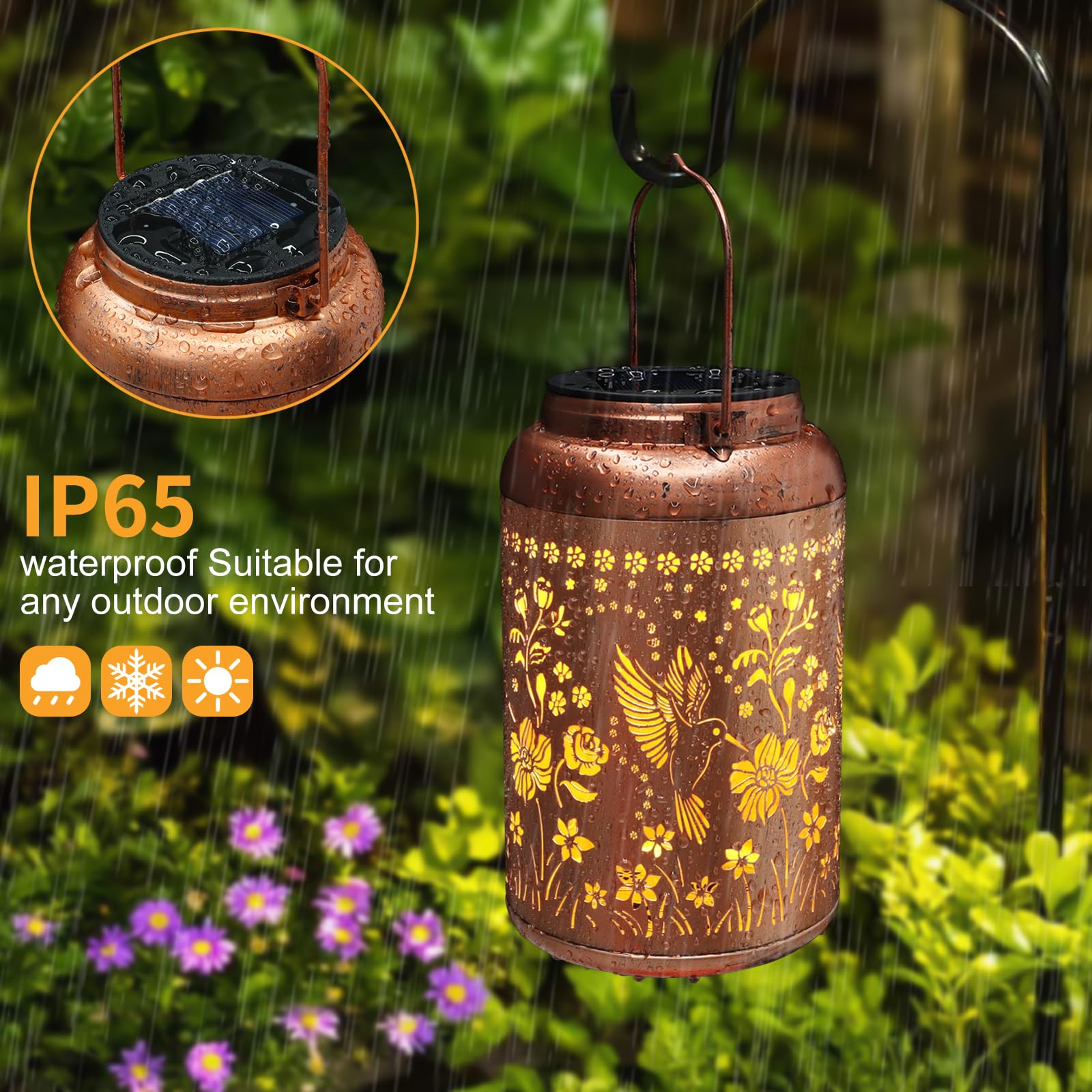 Outdoor Hummingbird Lantern Solar Light is Waterproof for safe outdoor use