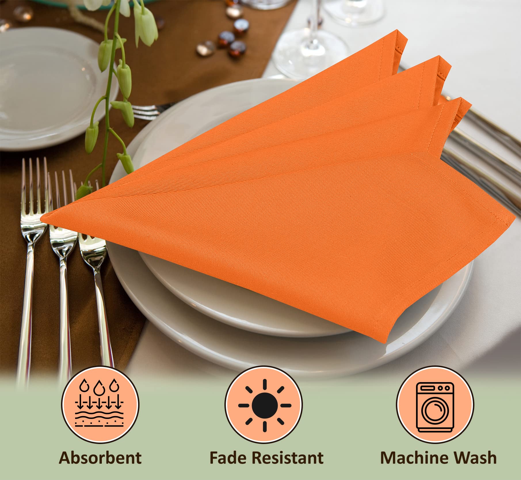 Pumpkin orange fall fabric napkin features