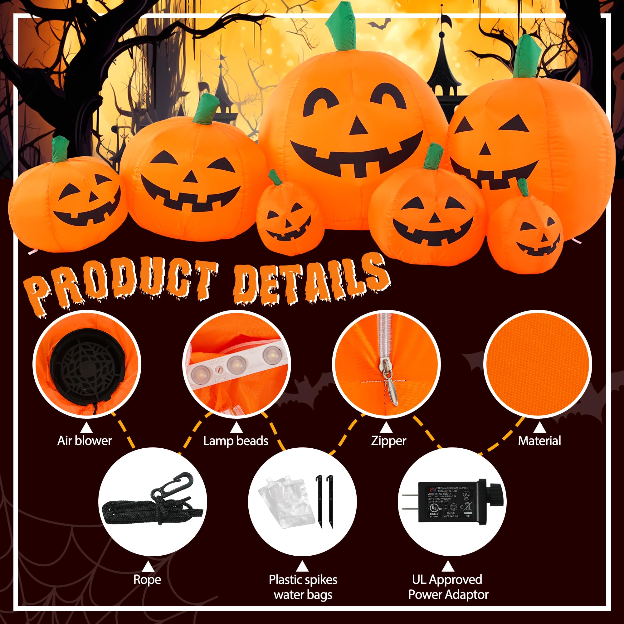 7.5FT Inflatable Halloween Decoration - Multiple Pumpkins - product details