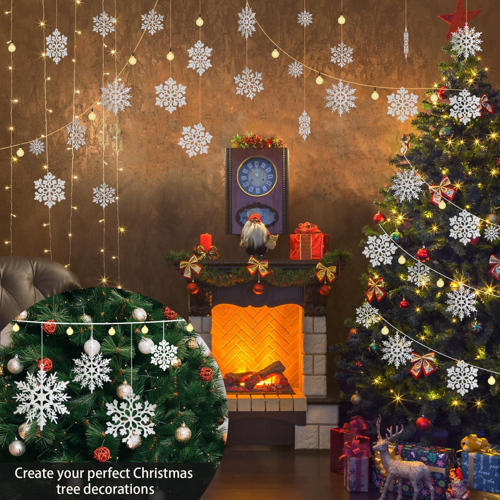 36pcs White Glitter Snowflake Ornaments for Holiday Decor