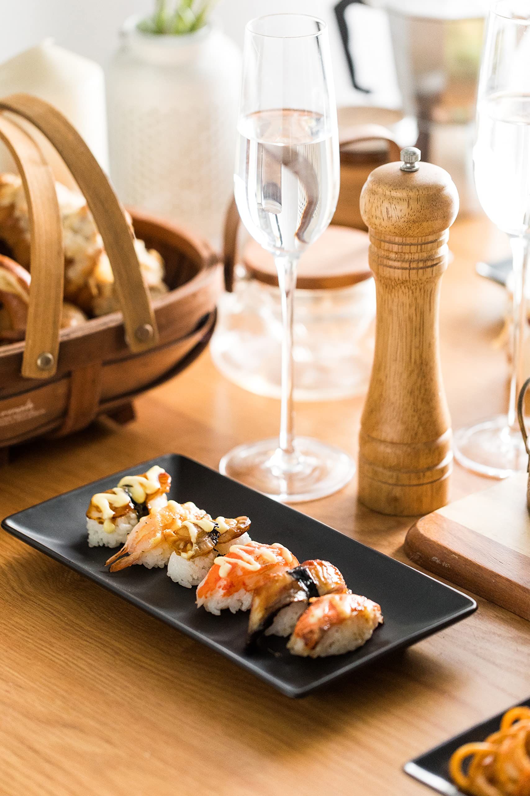 black rectangular serving platters