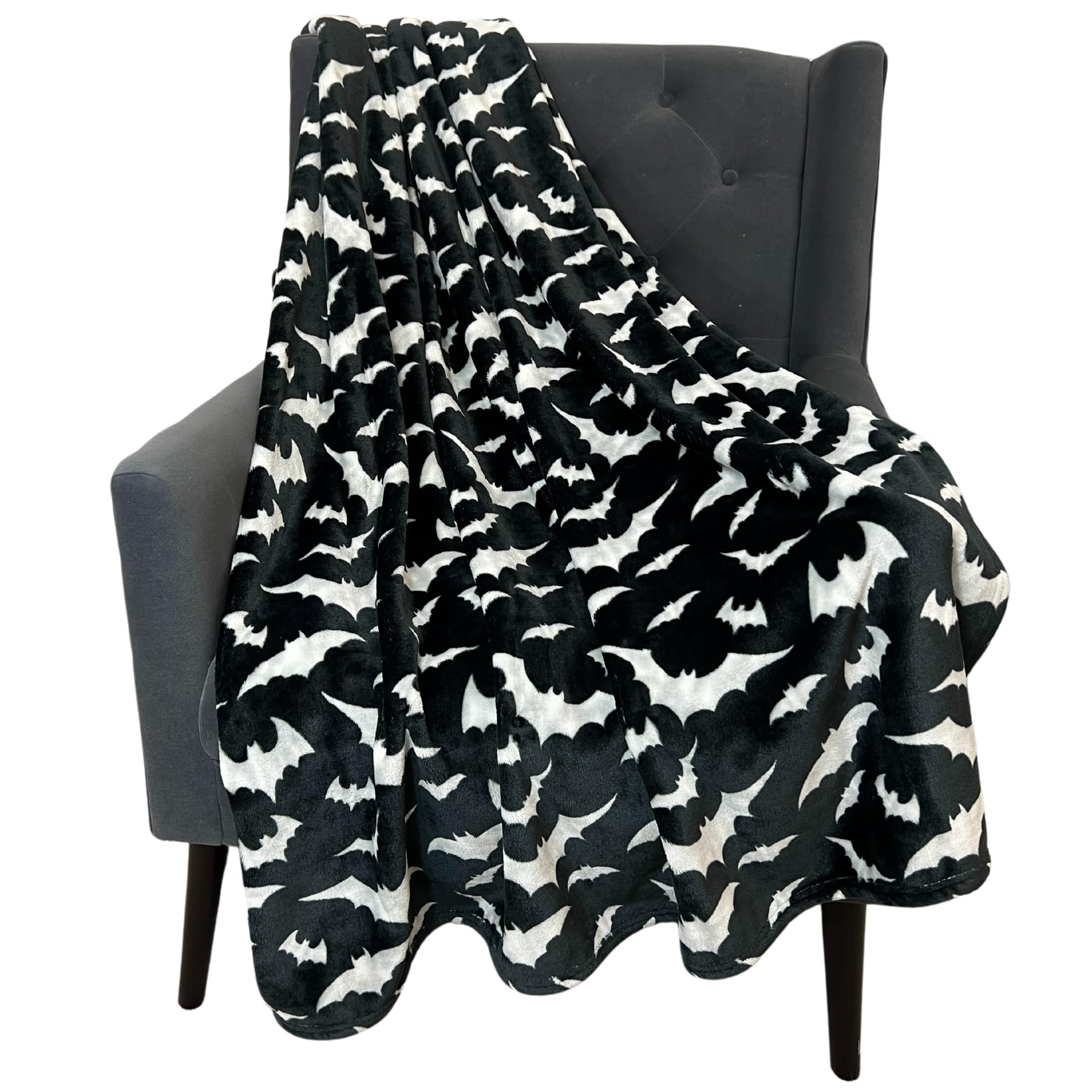 Silver Bats on Black Design Spooky Halloween Throw Blanket 50" x 70"