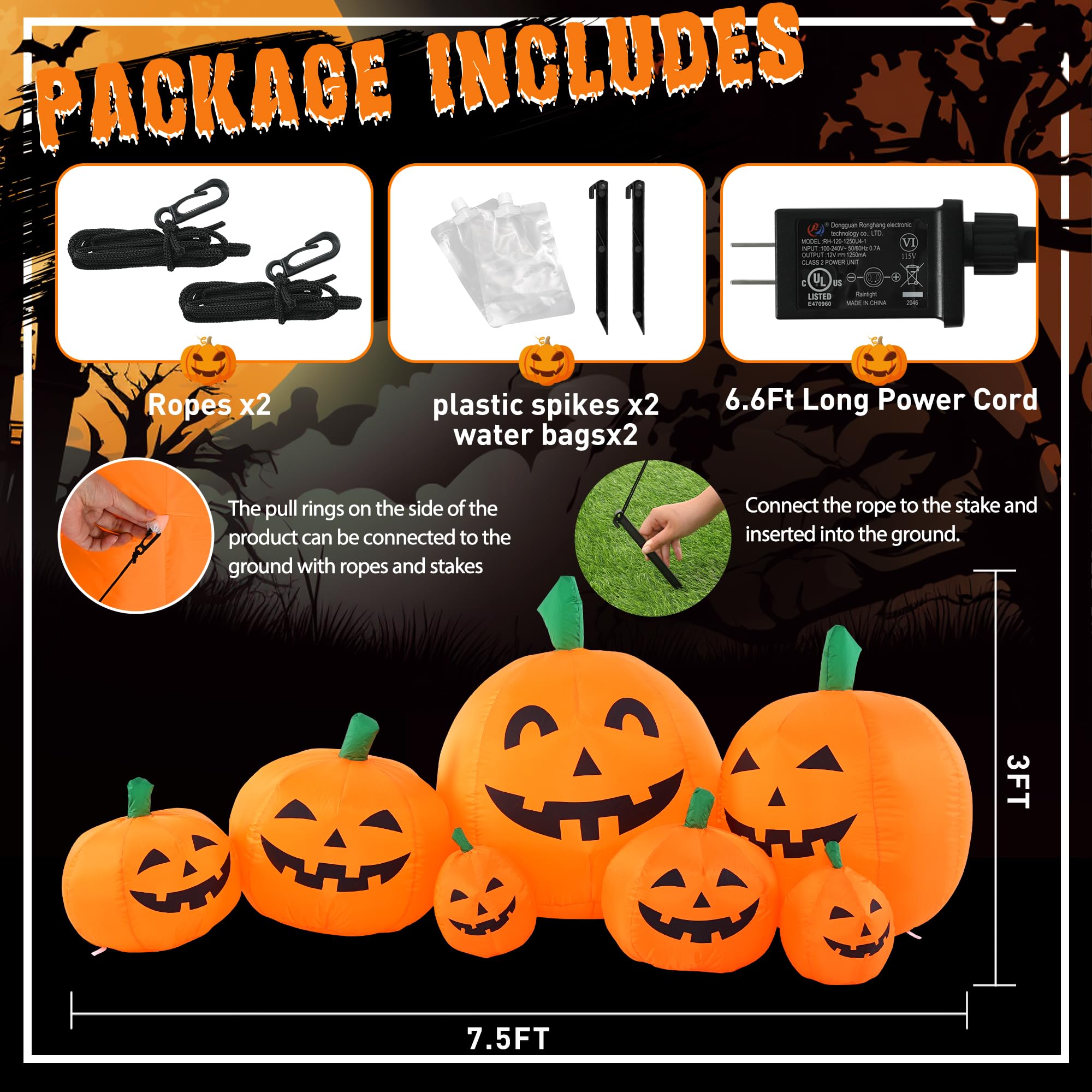 7.5FT Halloween Pumpkins Inflatable Decoration Details